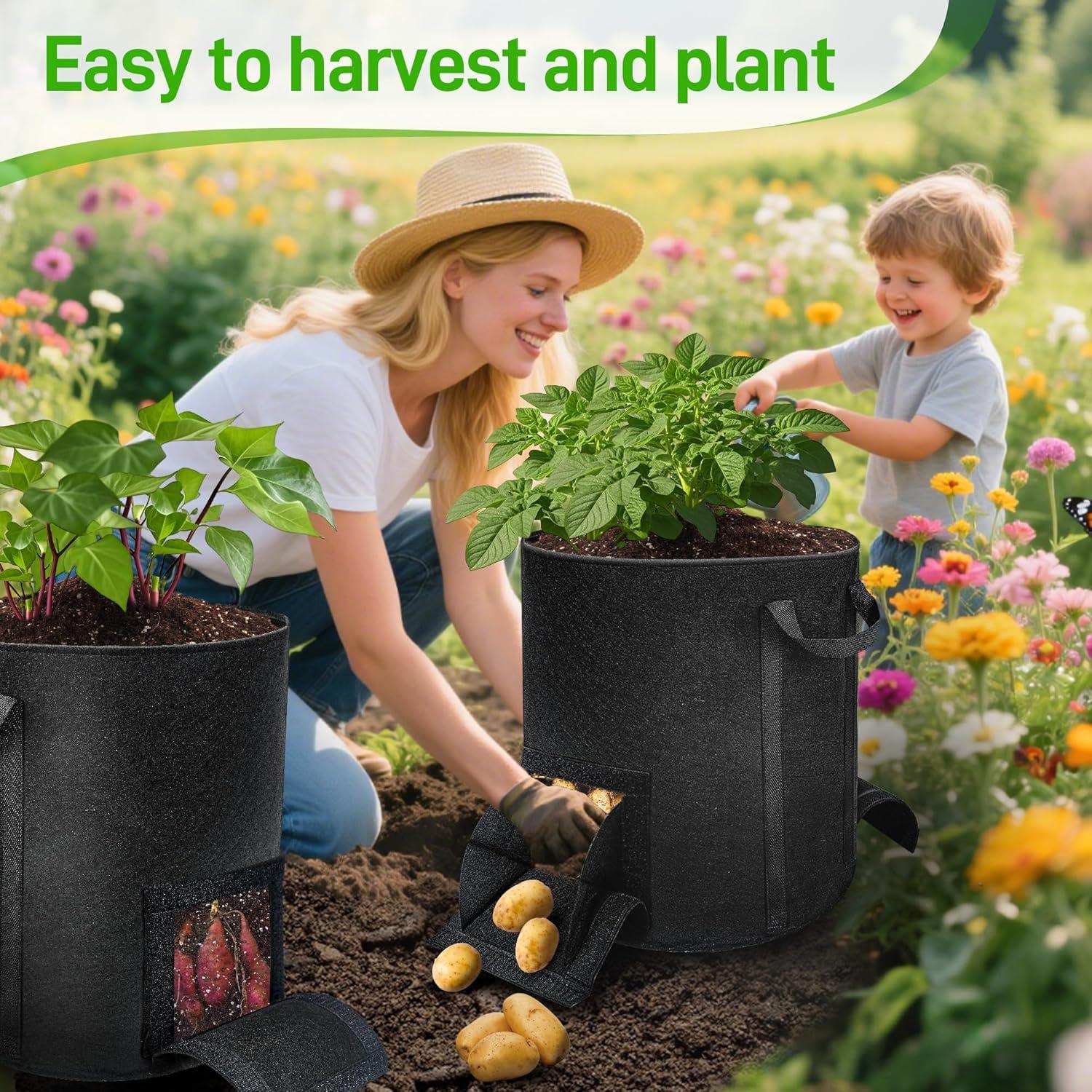 4 Bolsas de Cultivo de 56.8 L Mulctun con Ventanas de Cosecha