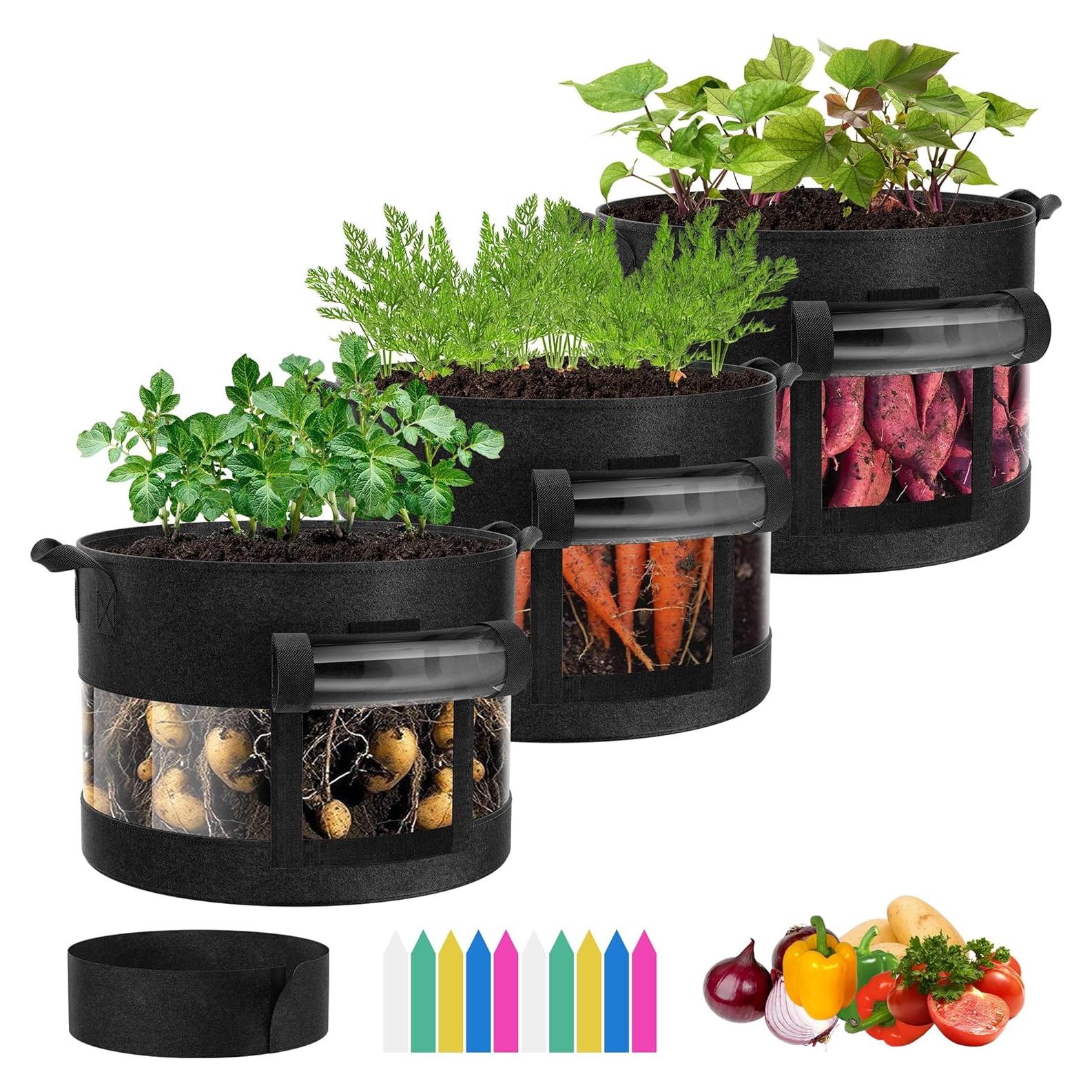 Bolsas de Cultivo VIVOSUN 7 Galones Pack de 3 con Ventana