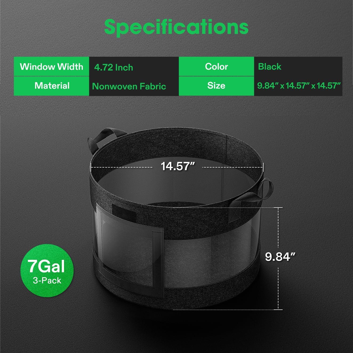 Bolsas de Cultivo VIVOSUN 7 Galones Pack de 3 con Ventana