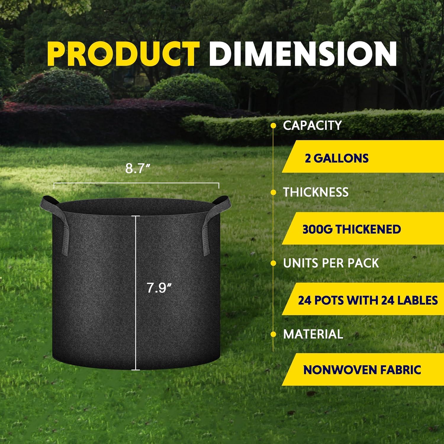 Bolsas de Cultivo de Tela iPower 24-Pack 2 Galones Negras