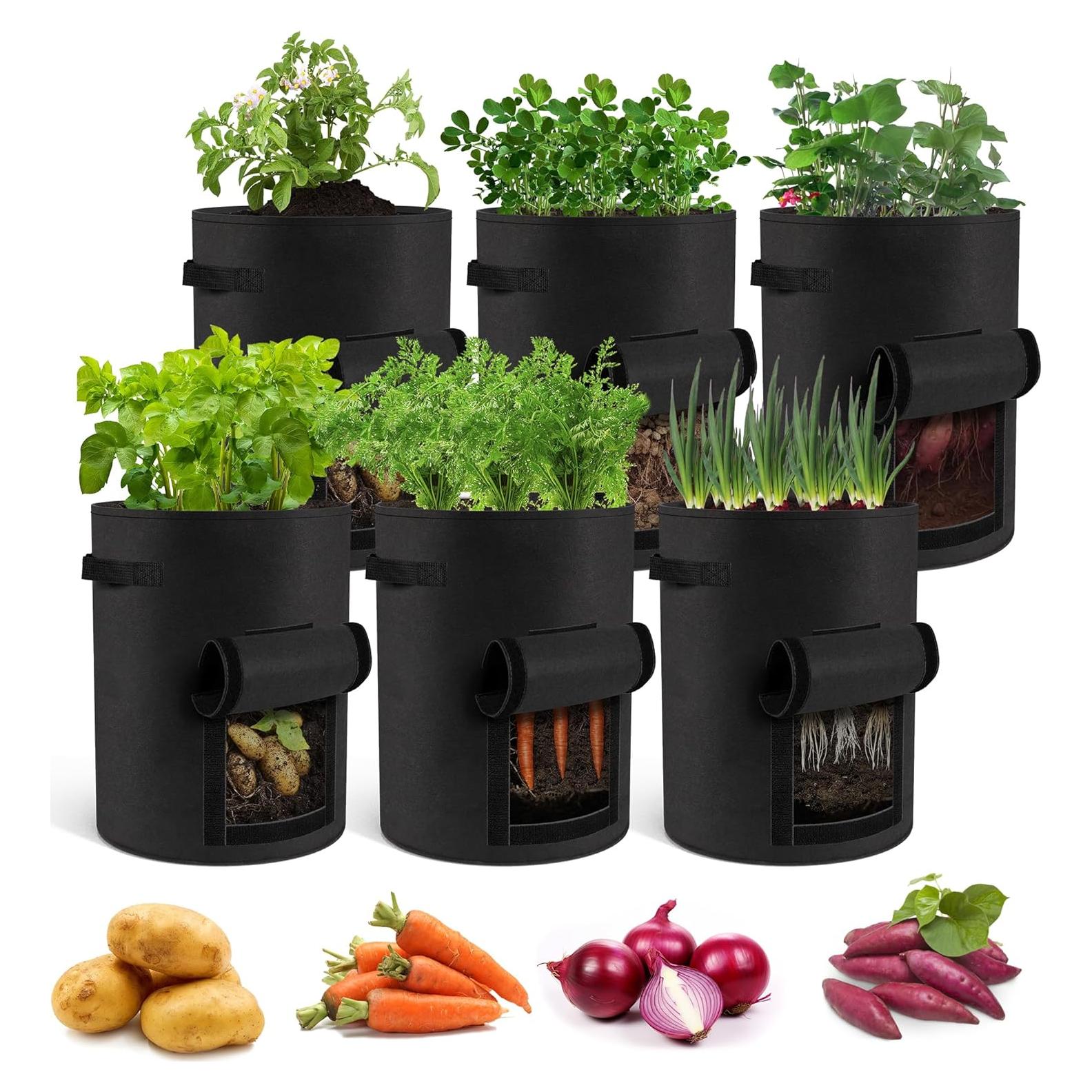 Paquete de 6 bolsas de cultivo Moyios 10 galones para verduras