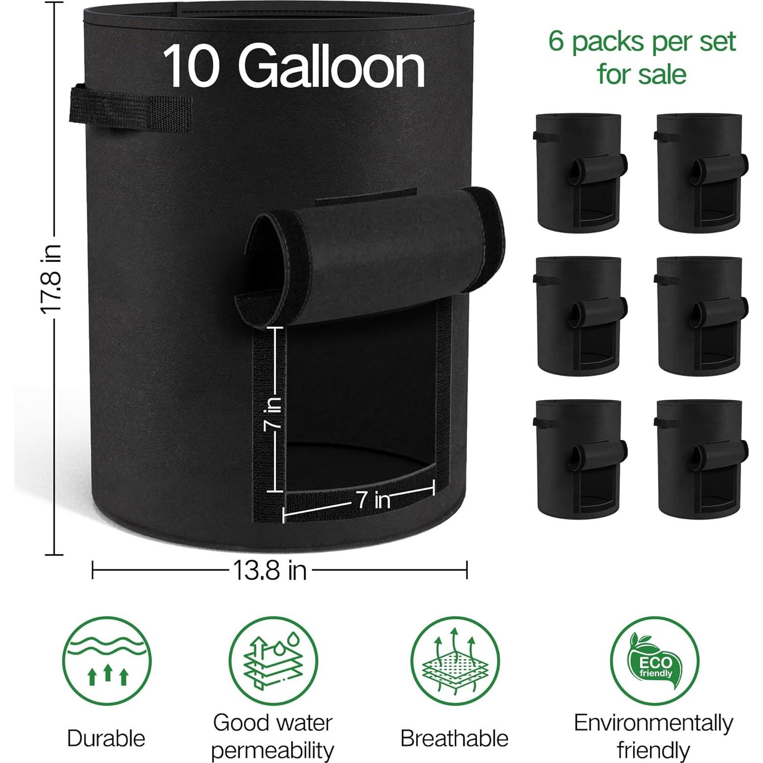 Paquete de 6 bolsas de cultivo Moyios 10 galones para verduras