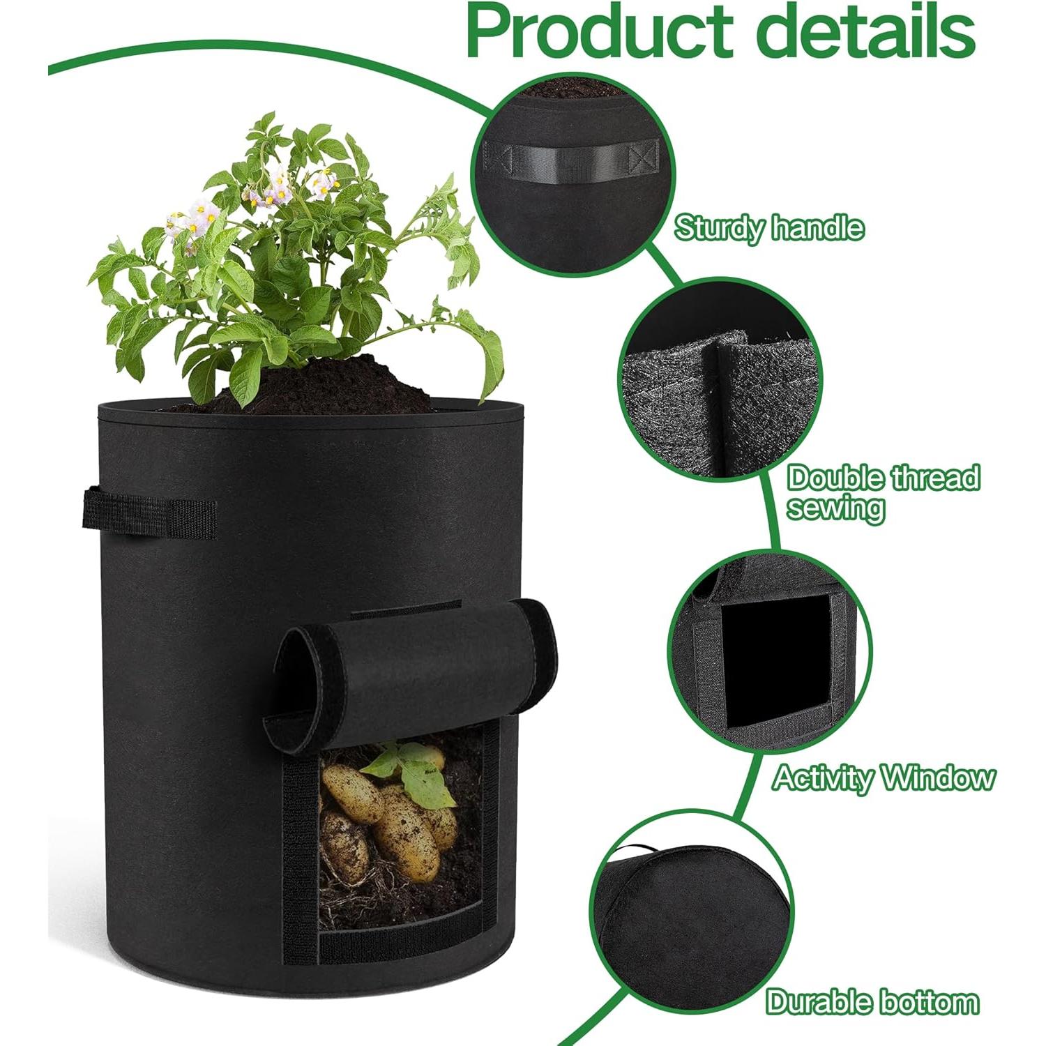 Paquete de 6 bolsas de cultivo Moyios 10 galones para verduras