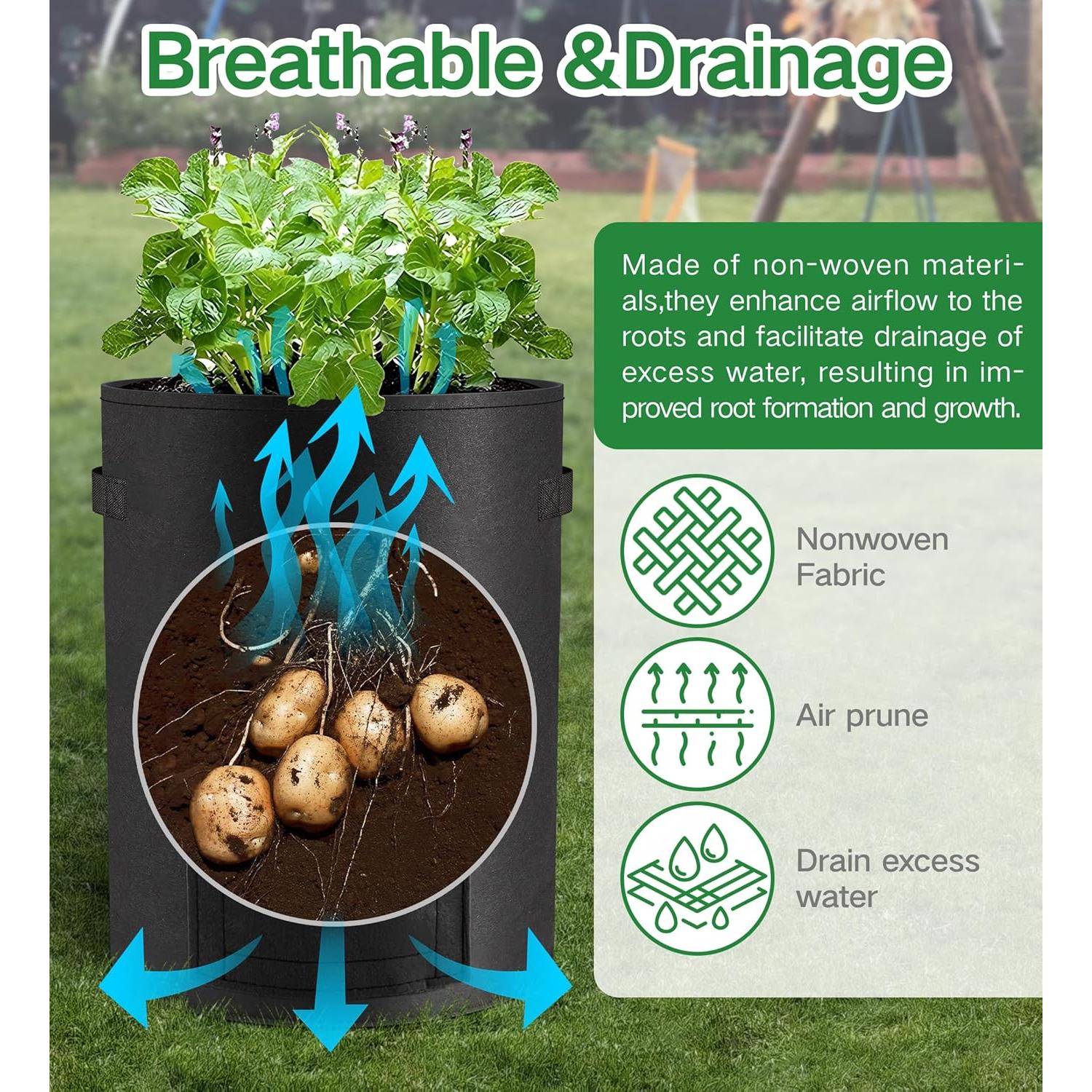 Paquete de 6 bolsas de cultivo Moyios 10 galones para verduras