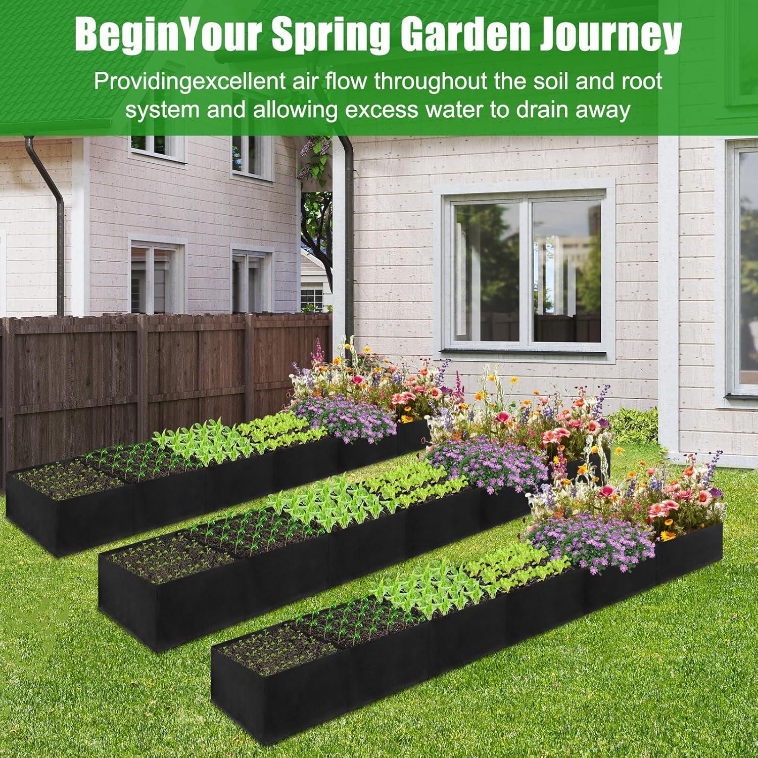 Cama de Jardín Elevada de Tela VZZNN 12x2x1ft - 6 Compartimentos