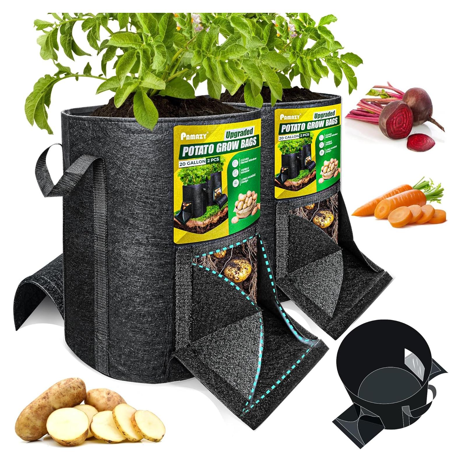 Bolsas de Cultivo de Papas PAMAZY 20 Galones 2 Pcs con Ventana