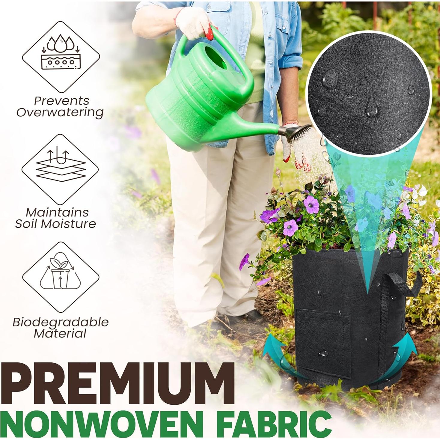 Bolsas de Cultivo de Papas PAMAZY 20 Galones 2 Pcs con Ventana