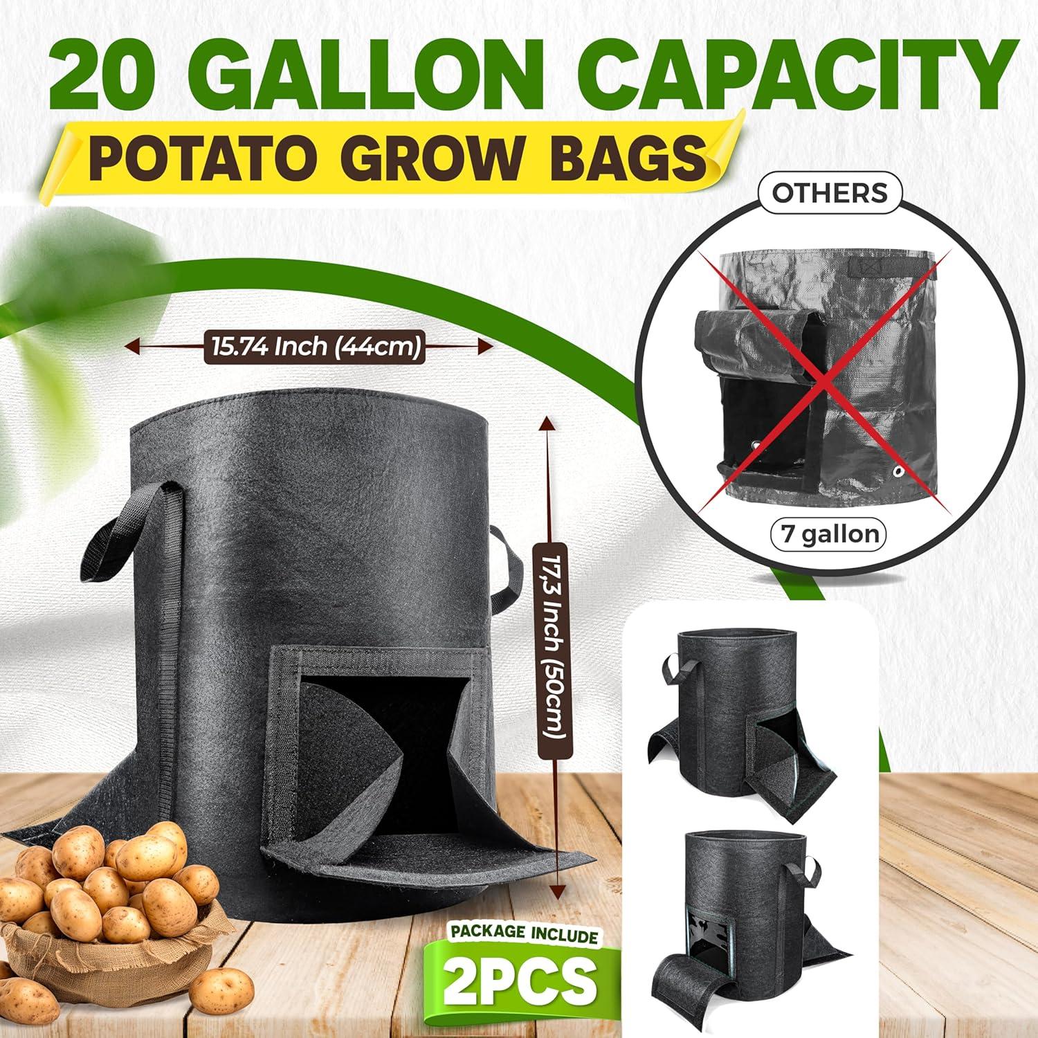 Bolsas de Cultivo de Papas PAMAZY 20 Galones 2 Pcs con Ventana