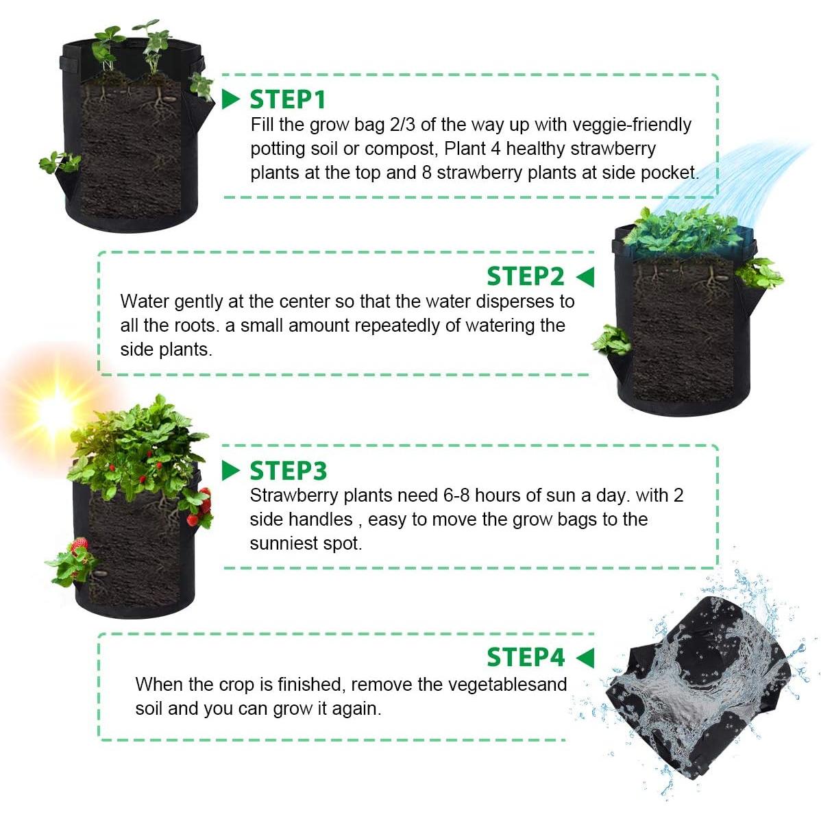 Bolsas de Cultivo de Fresa GOTGELIF 37.85L 2 Paquetes con 8 Bolsillos