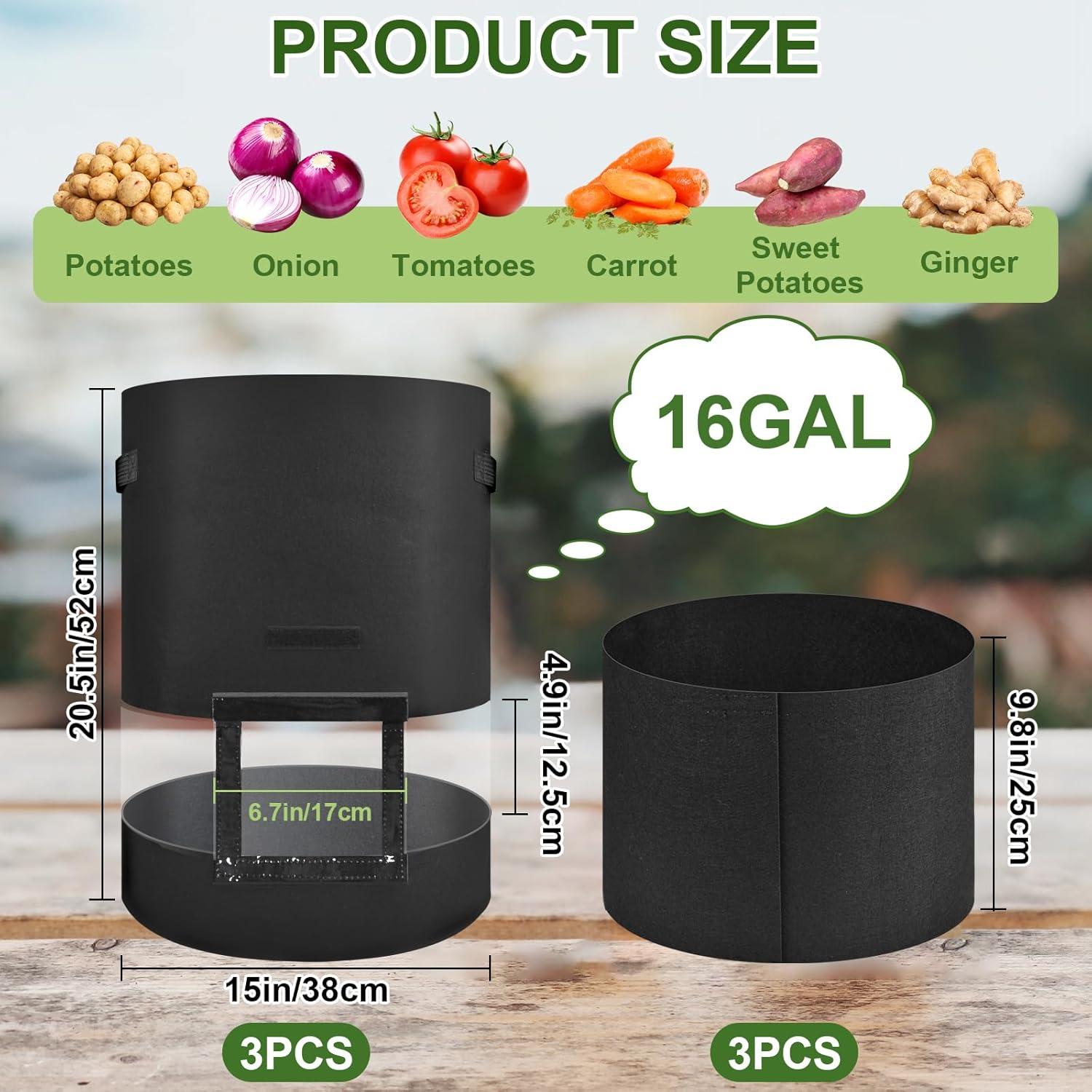 Bolsas de Cultivo de Papas 16 Galones Succulentlovers - 3 Piezas