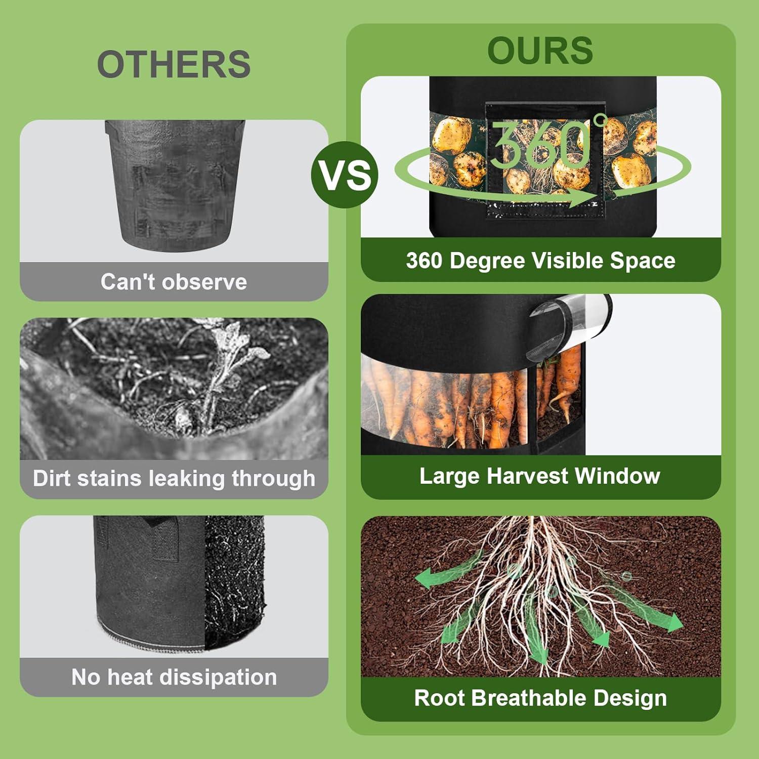 Bolsas de Cultivo de Papas 16 Galones Succulentlovers - 3 Piezas