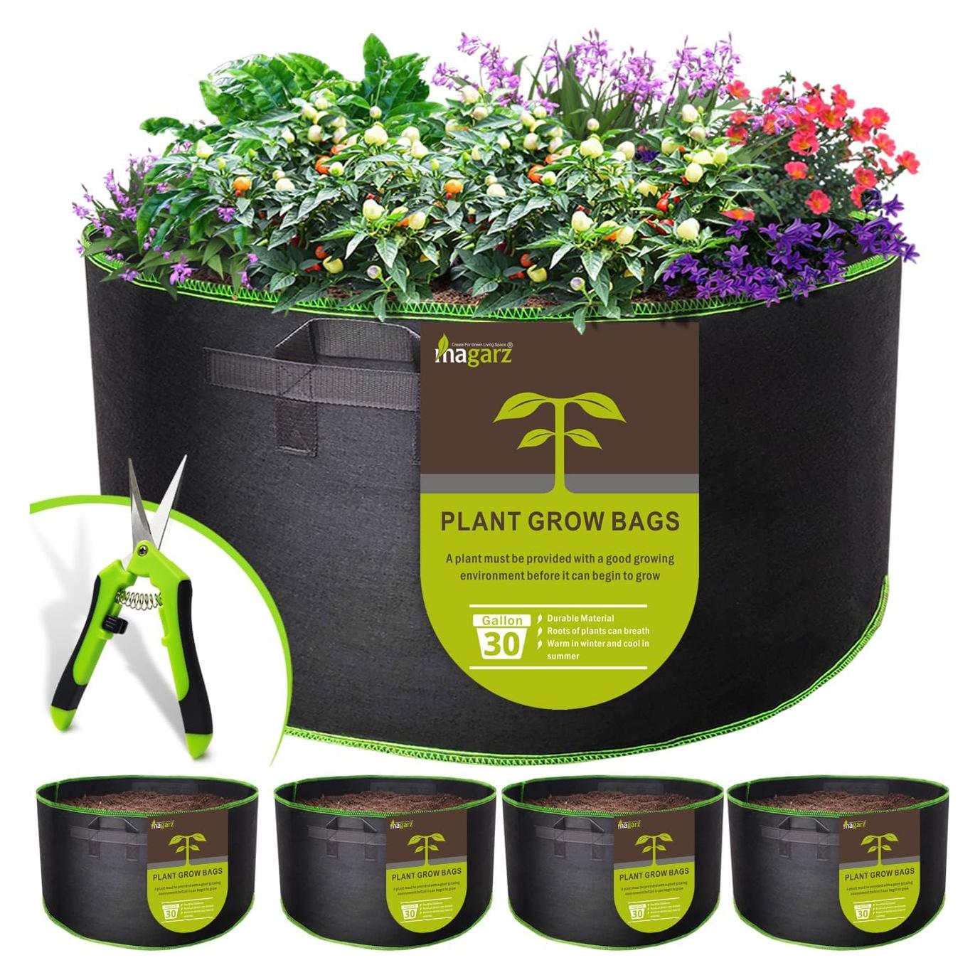 Paquete de 4 macetas de tela 30 galones Magarz Negro