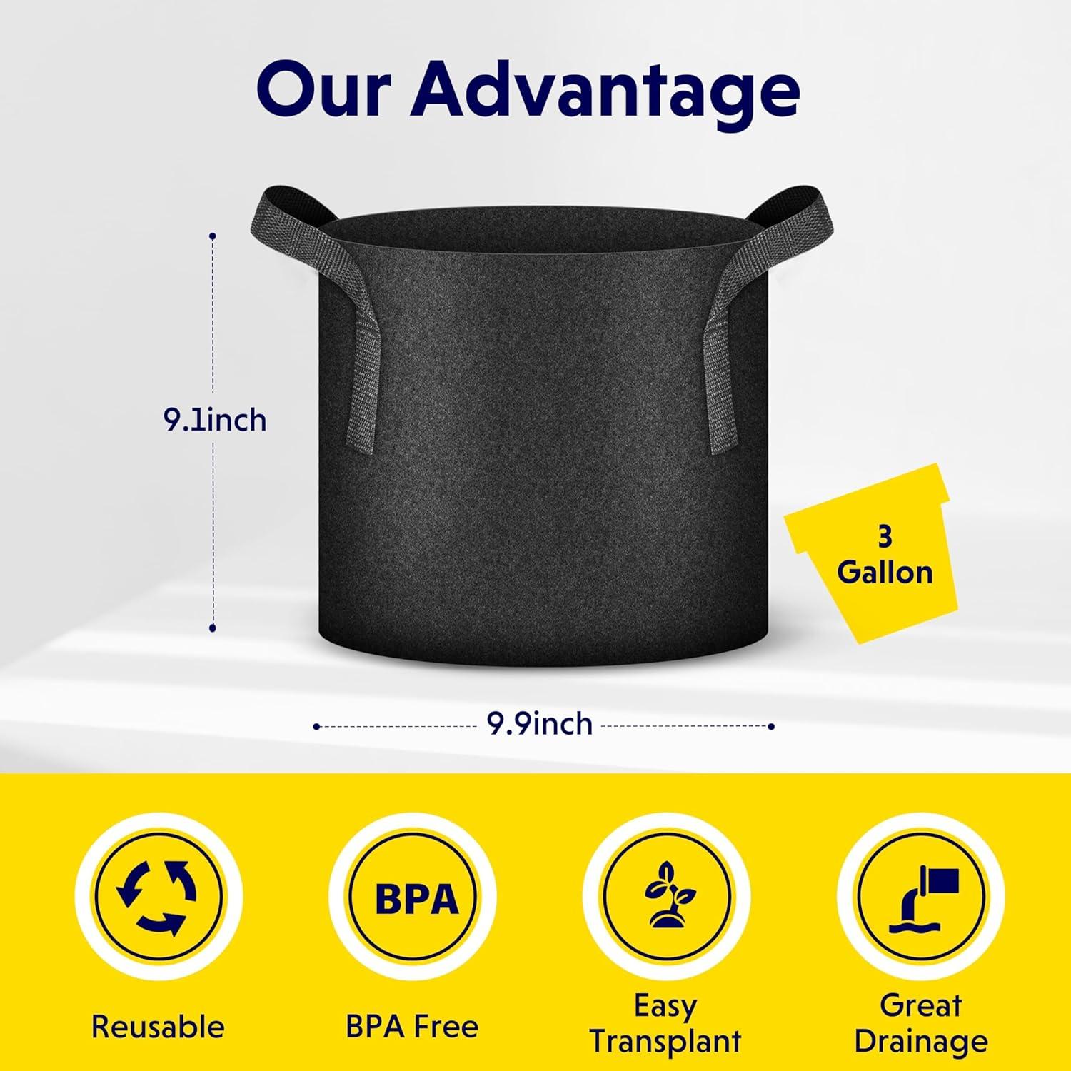 Bolsas de Cultivo iPower 10 Paquete 11.36L Tela No Tejida