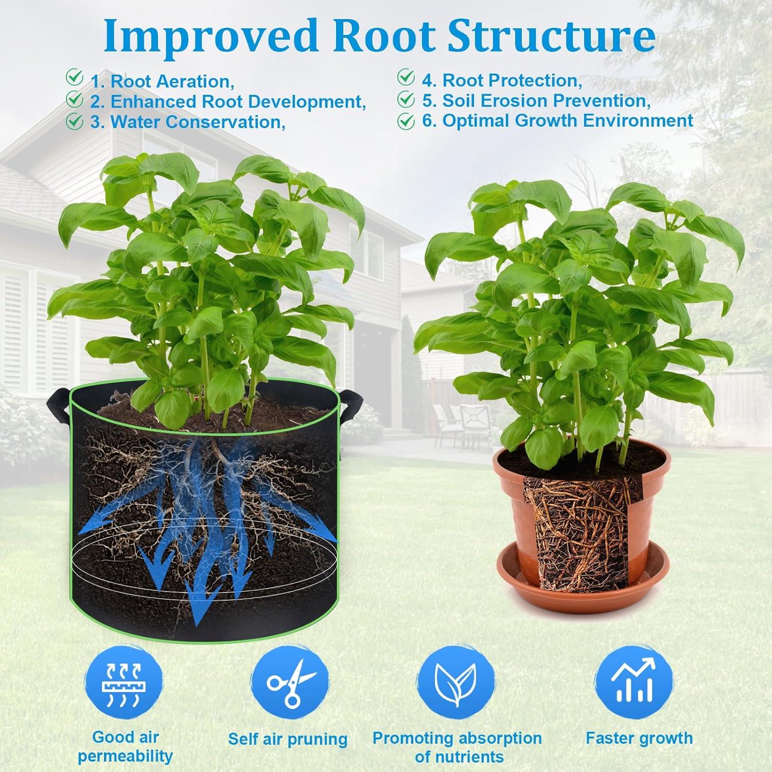 Paquete de 7 bolsas de cultivo de tela 15 galones ANYWELL