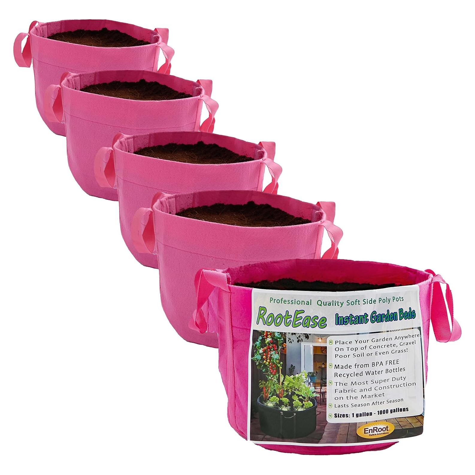 Bolsas de Cultivo Enroot 5-Pack 11.36L Tela Rosa Duraderas