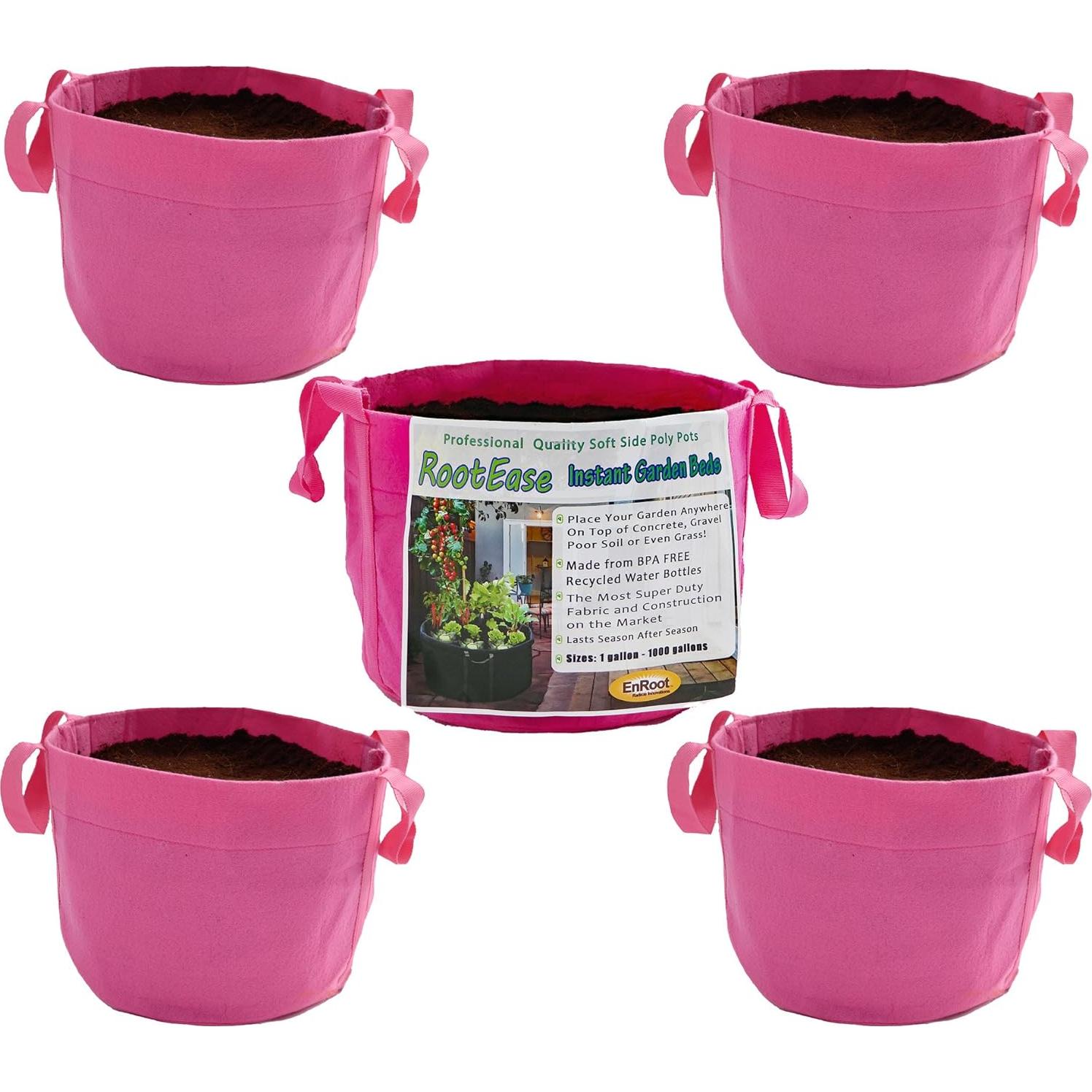 Bolsas de Cultivo Enroot 5-Pack 11.36L Tela Rosa Duraderas