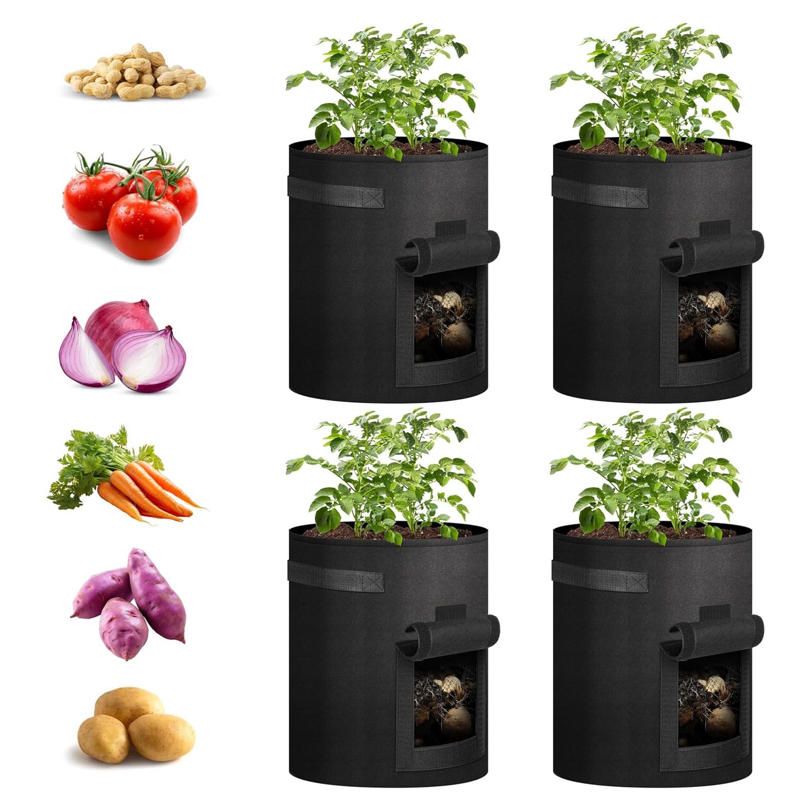 Bolsas de Cultivo de Papas iPower 4 Paquete 37.85L con Ventana