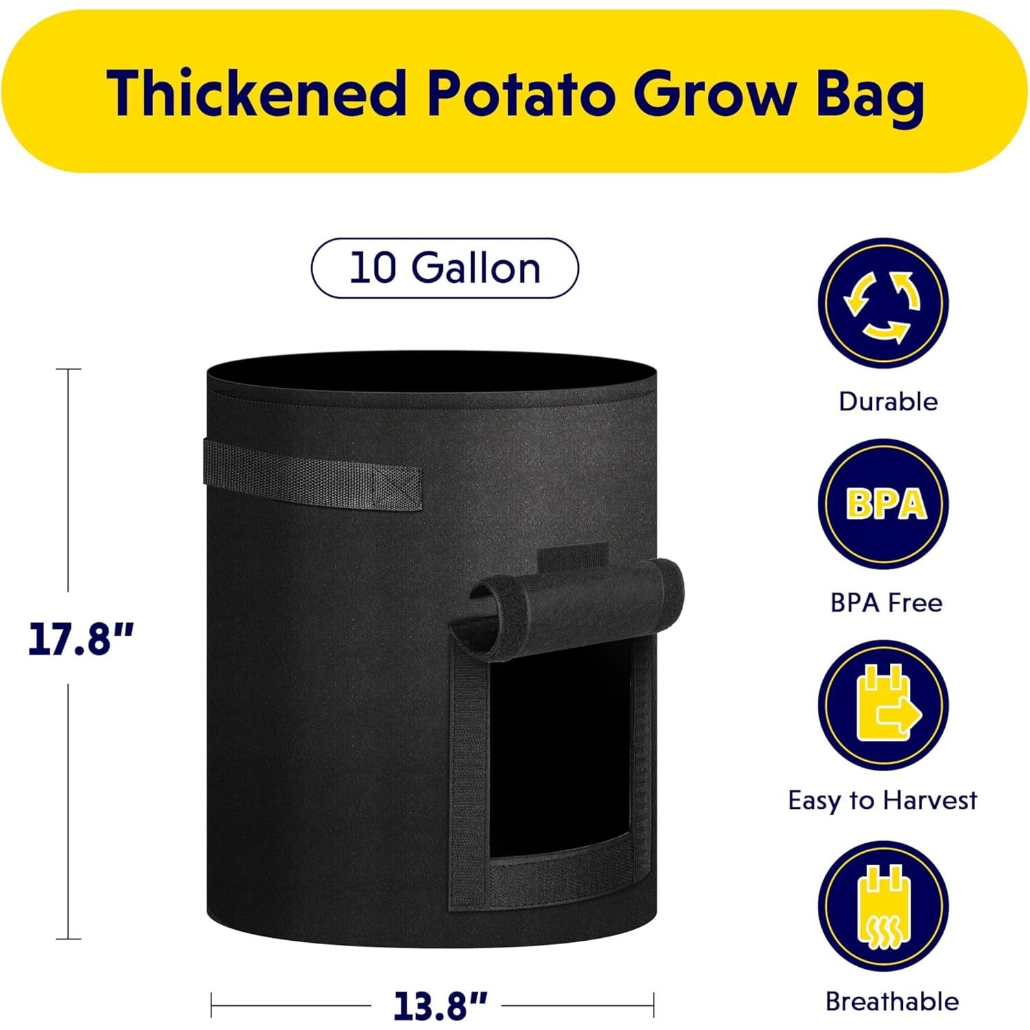 Bolsas de Cultivo de Papas iPower 4 Paquete 37.85L con Ventana