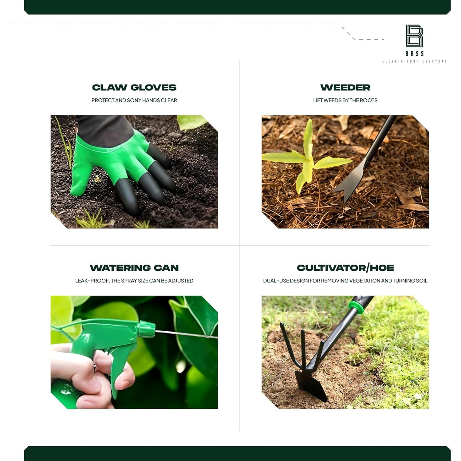 Juego de Herramientas de Jardinería 9 Piezas BRSS - Acero al Carbono