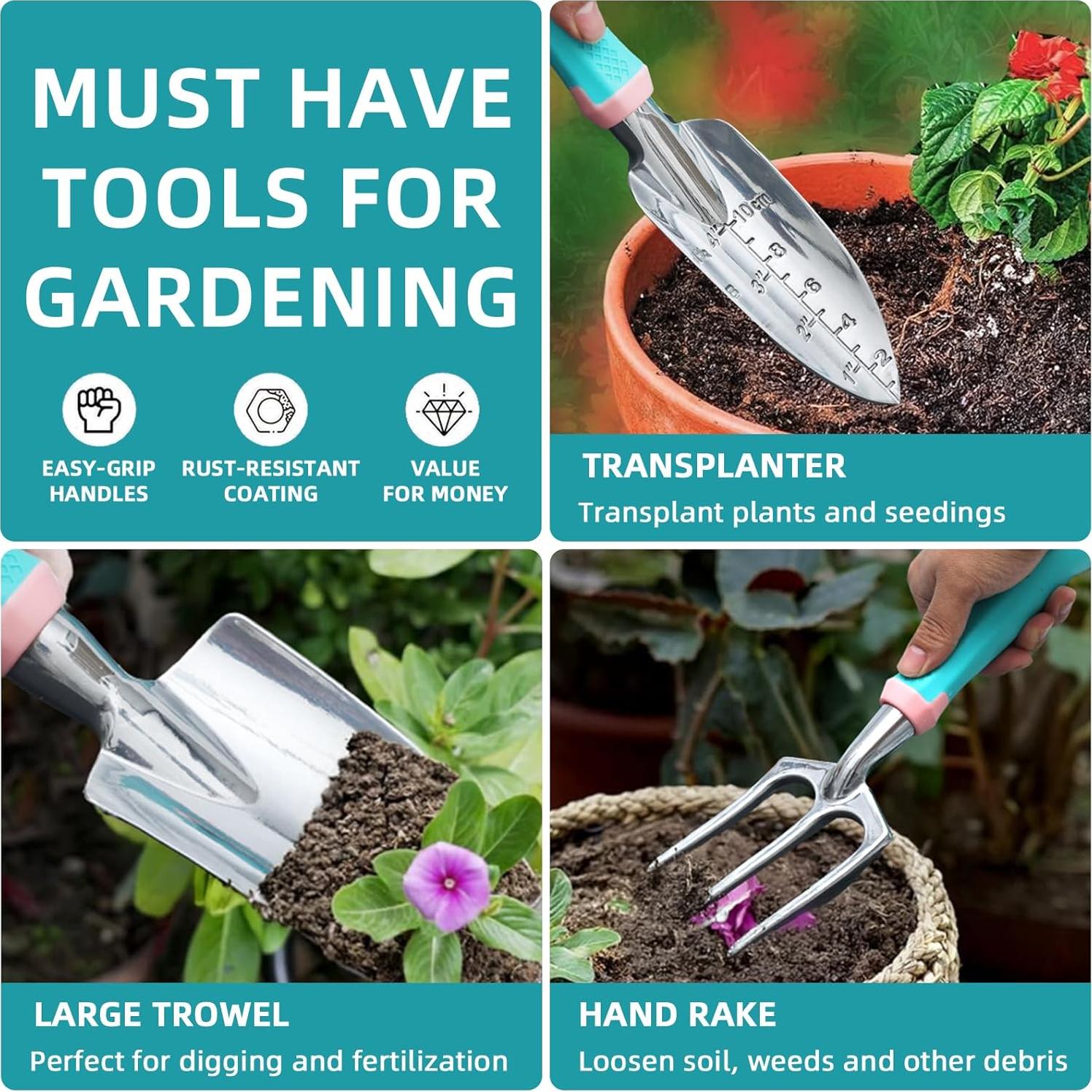 Juego de Herramientas de Jardinería MelonArt, 8 Piezas, Aluminio