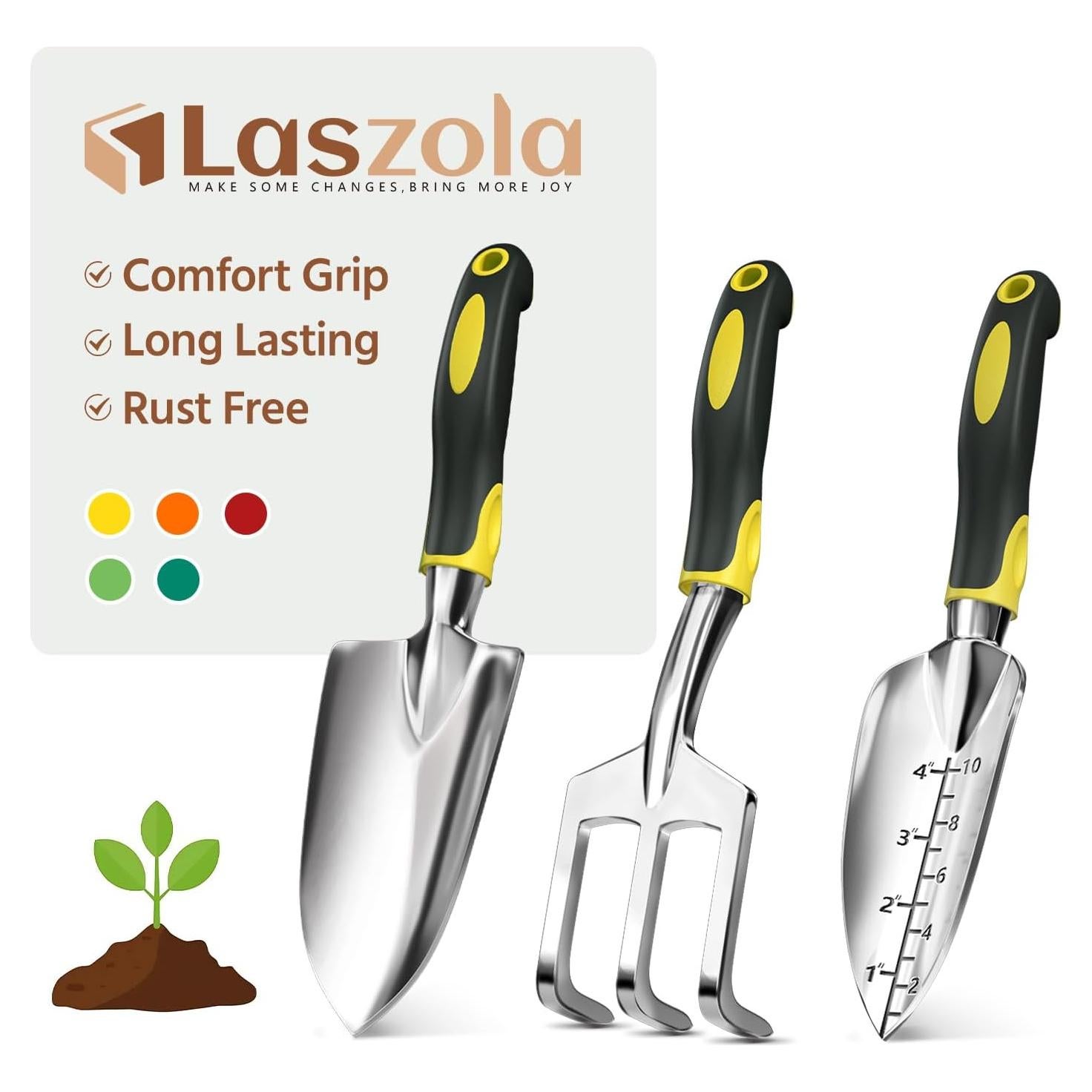 Juego de Herramientas de Jardín LASZOLA 3 Piezas Ergonómico