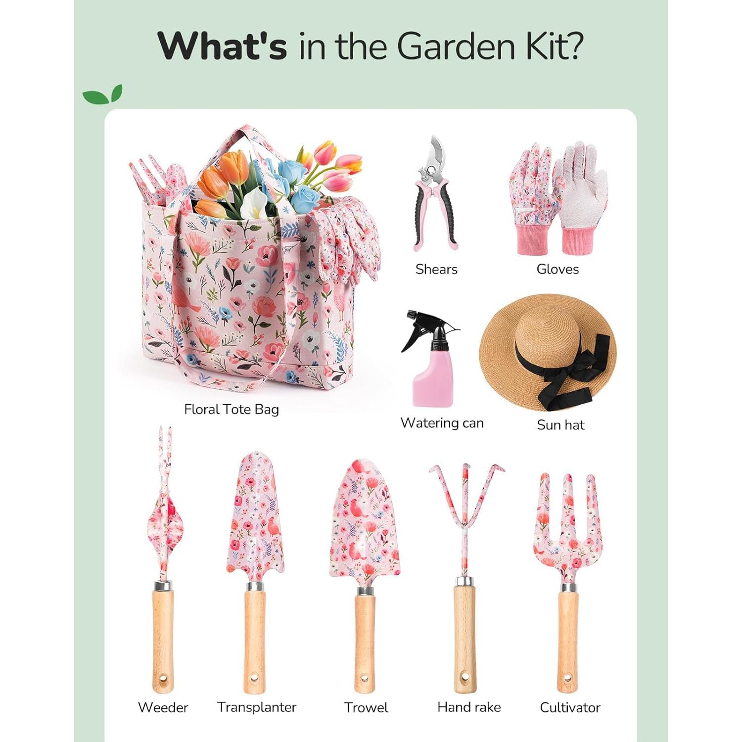 Set de Jardinería Grenebo 10 Piezas Rosa Ergonómico