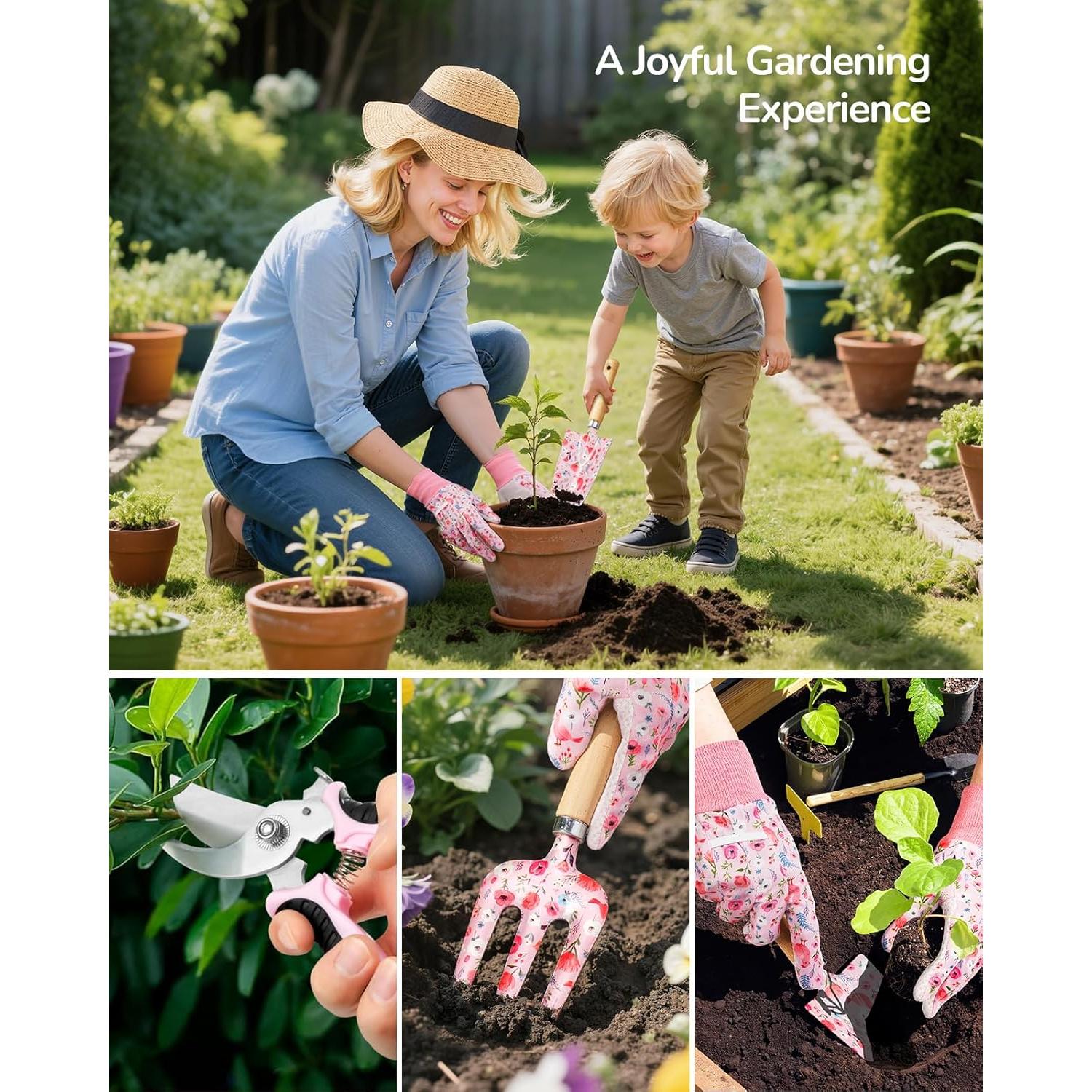 Set de Jardinería Grenebo 10 Piezas Rosa Ergonómico