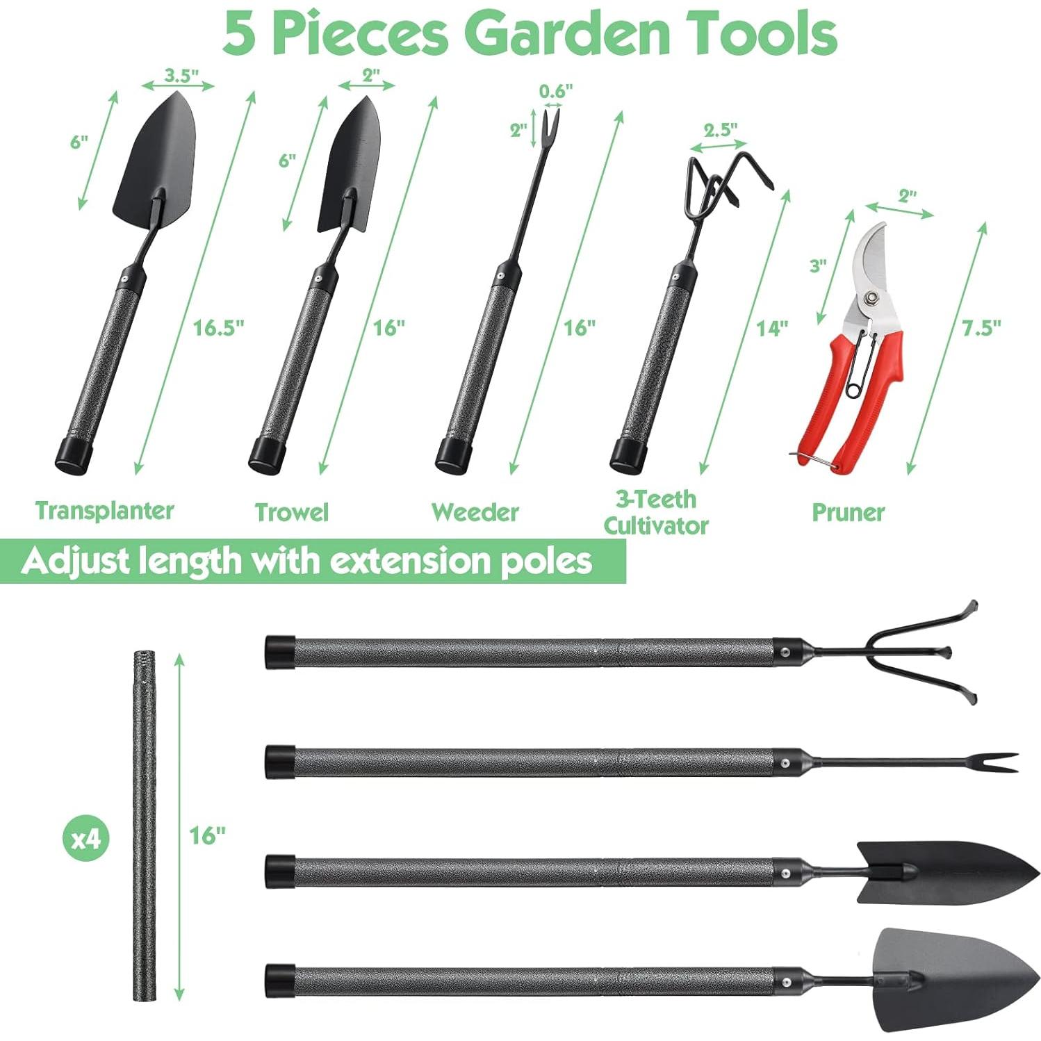 Juego de Herramientas de Jardín 5 Piezas con Mango Extendido