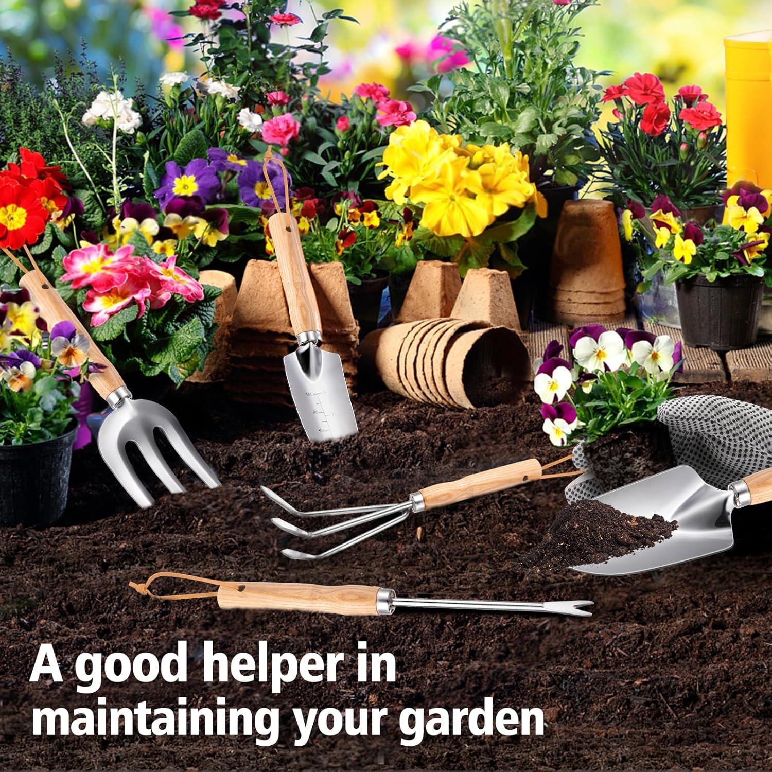 Juego de Herramientas de Jardín 6 Piezas Acero Inoxidable Madera