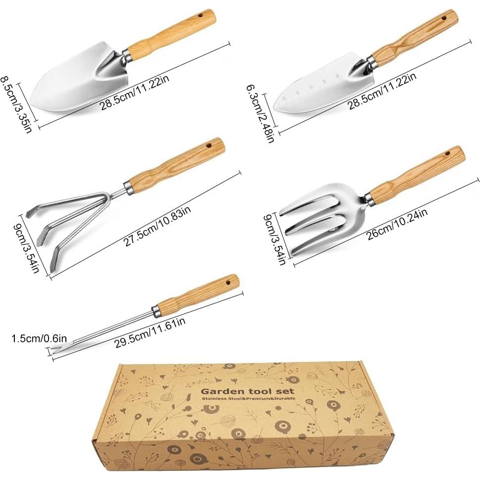 Juego de Herramientas de Jardín FCVEIDO 5 Piezas Acero Inoxidable