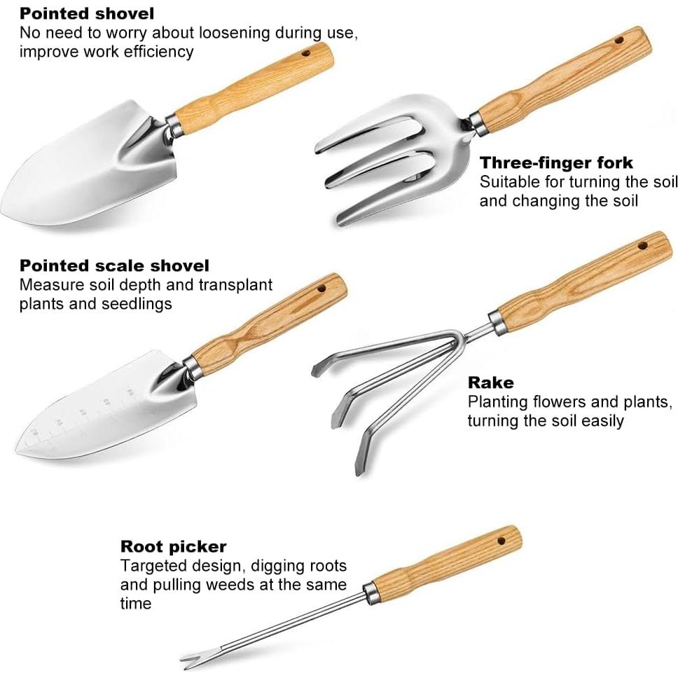 Juego de Herramientas de Jardín FCVEIDO 5 Piezas Acero Inoxidable