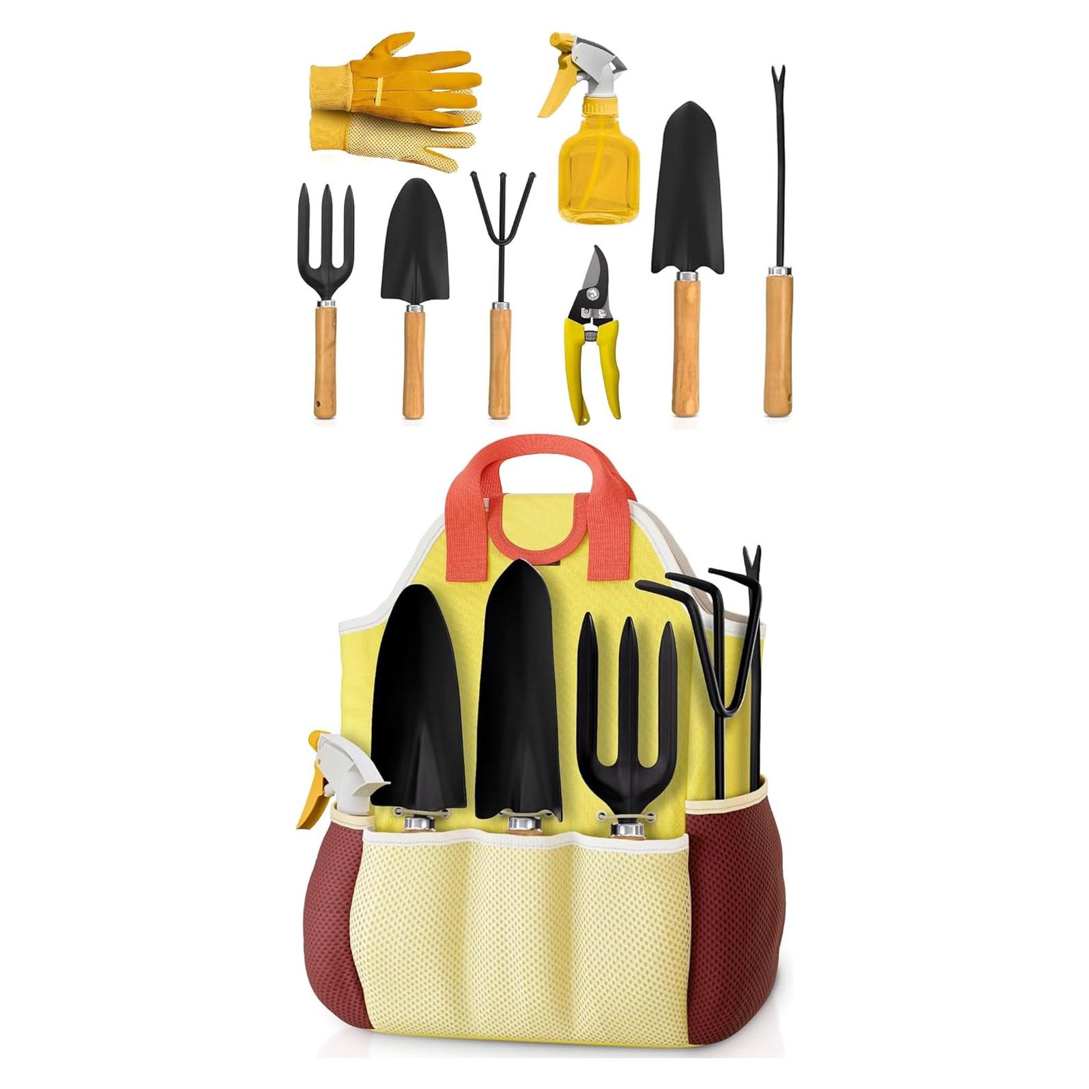 Juego de Herramientas de Jardinería DIMROM 9 Pcs Acero Oxidación