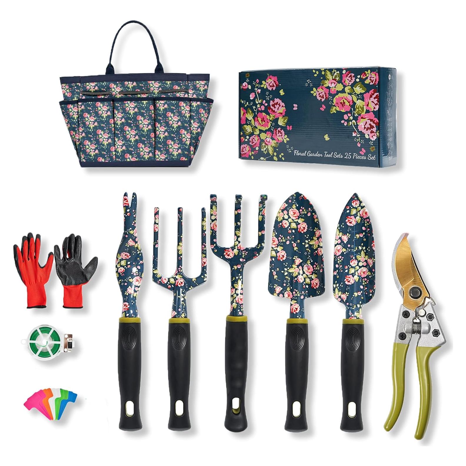 Juego de Herramientas de Jardín 25Pcs Ebbniur Aluminio Duradero