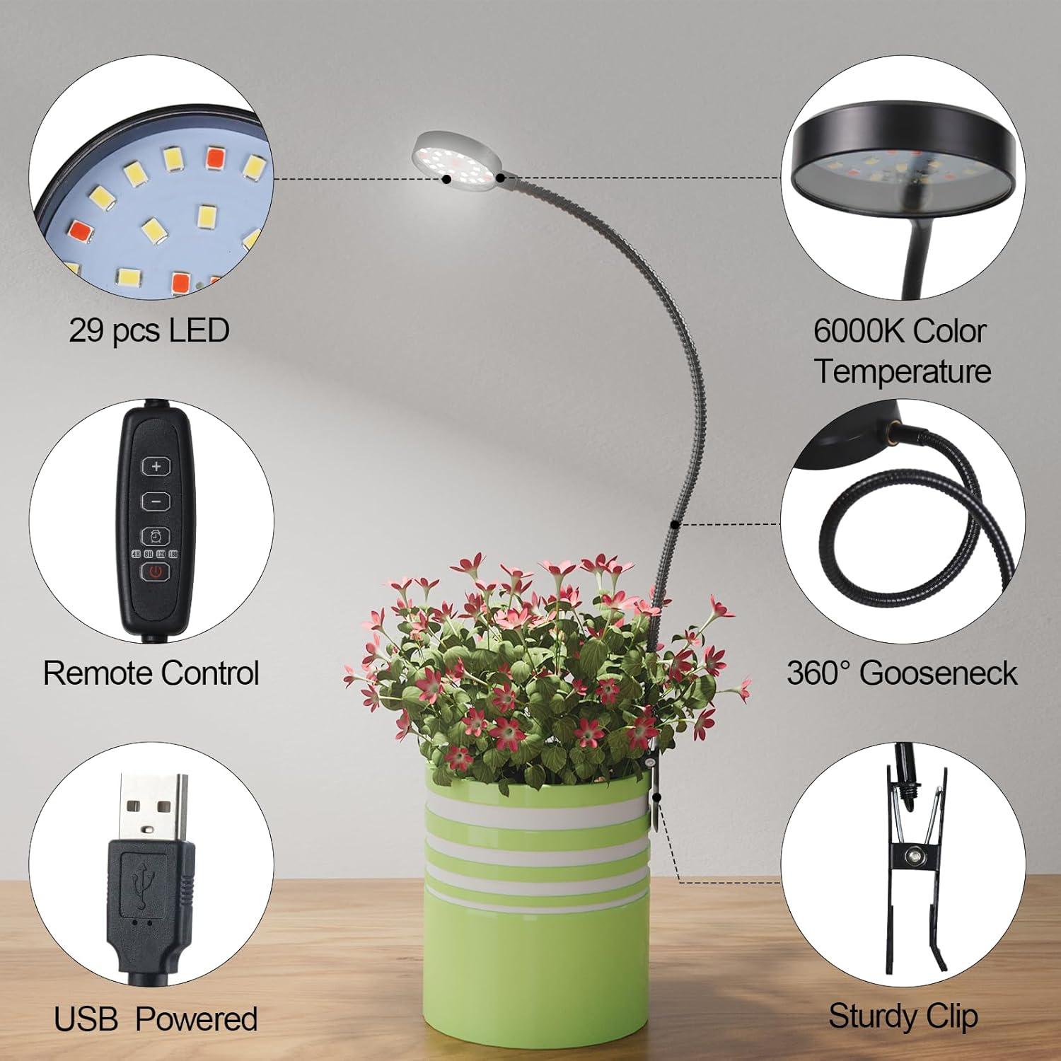 Luz de Crecimiento LED GYTF para Plantas con Clip 6000K 2 Piezas