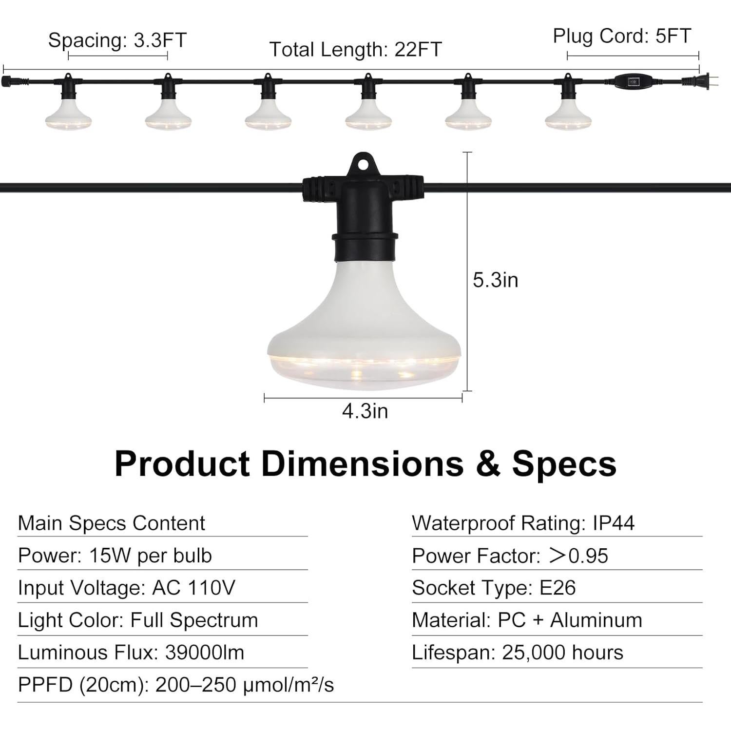 Luces de Cultivo LED DingChen 6 Luces Espectro Completo 90W