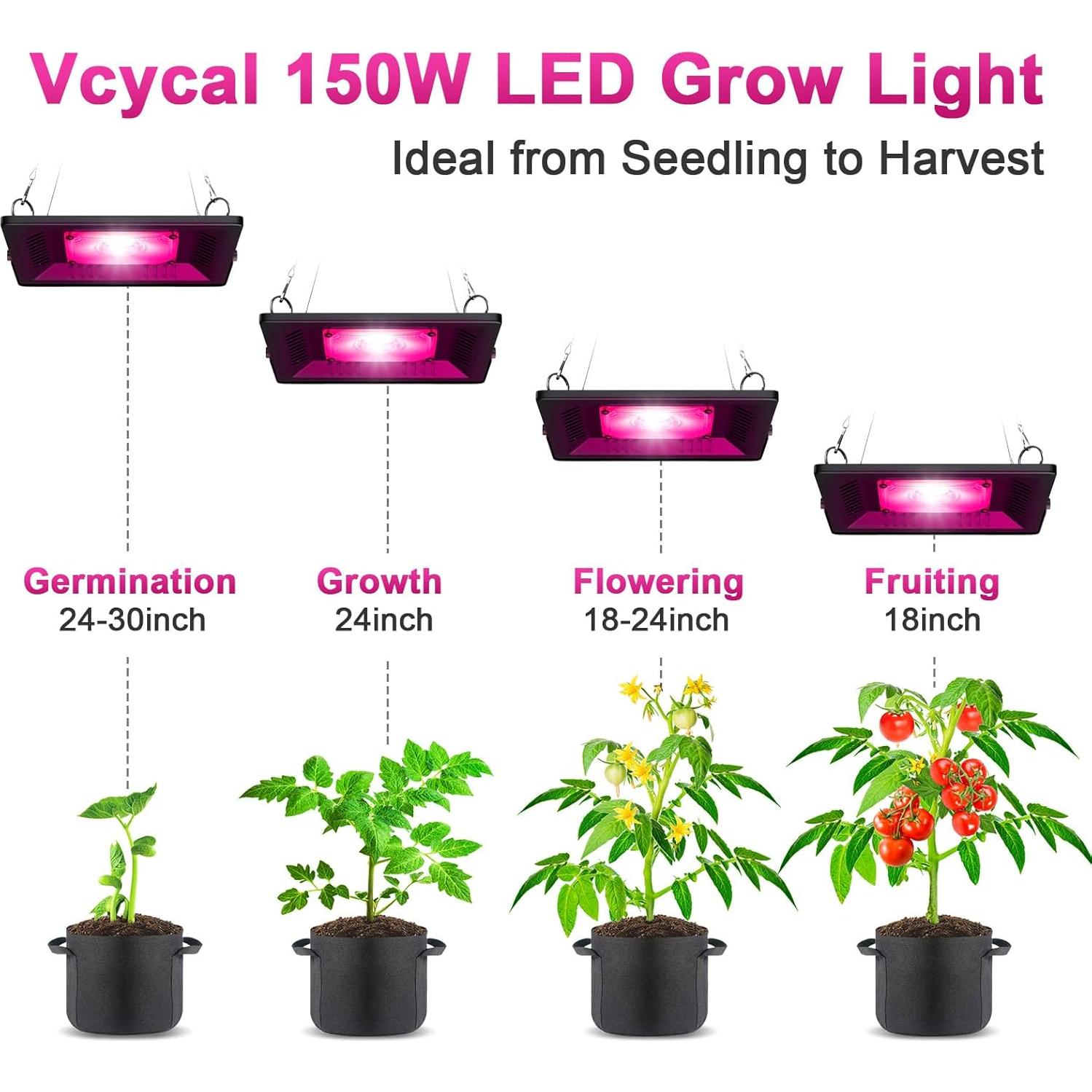 Luz de Cultivo LED Vcycal 150W Espectro Completo Impermeable