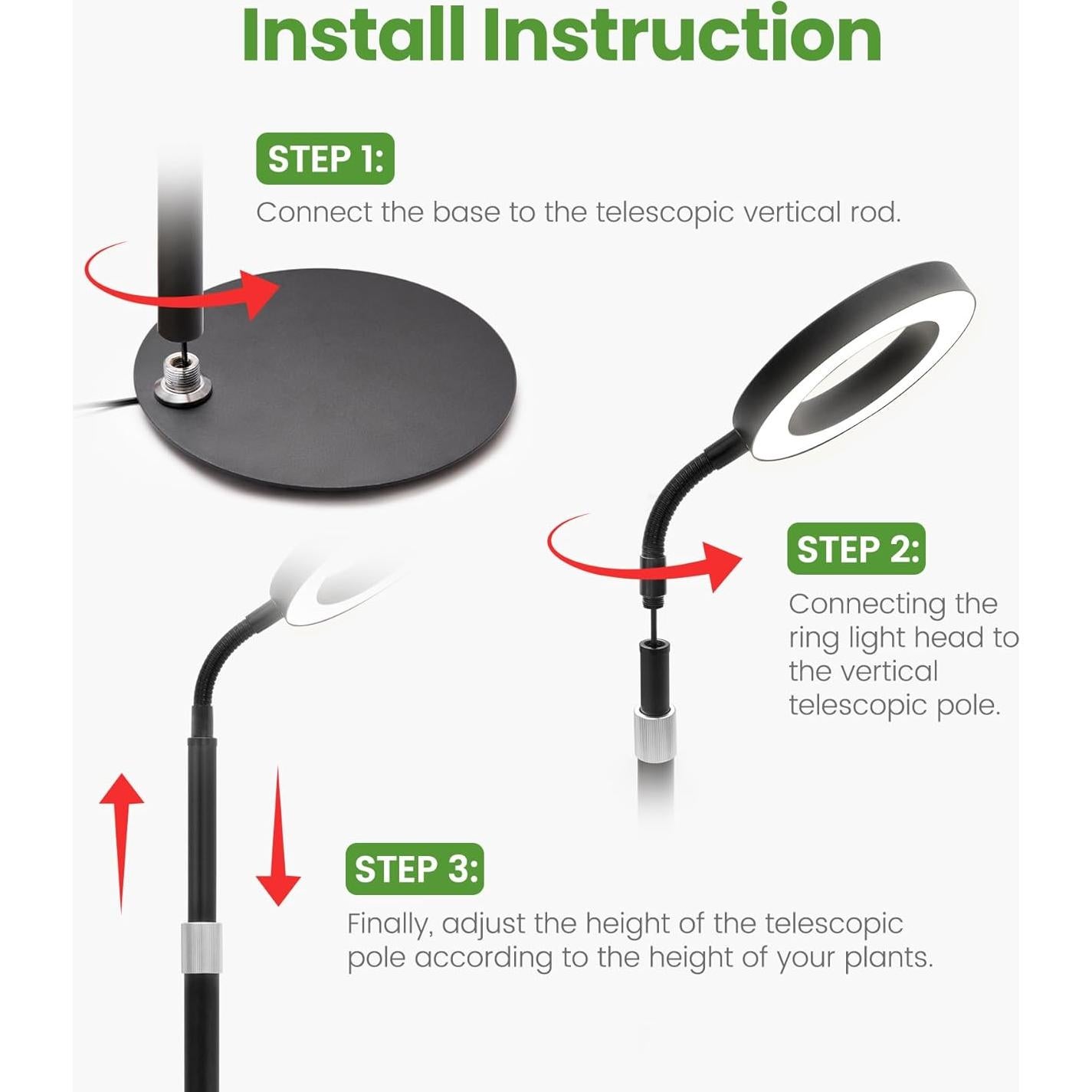 Lámpara de Crecimiento LED MistyJungle 18W Ajustable 35-61cm