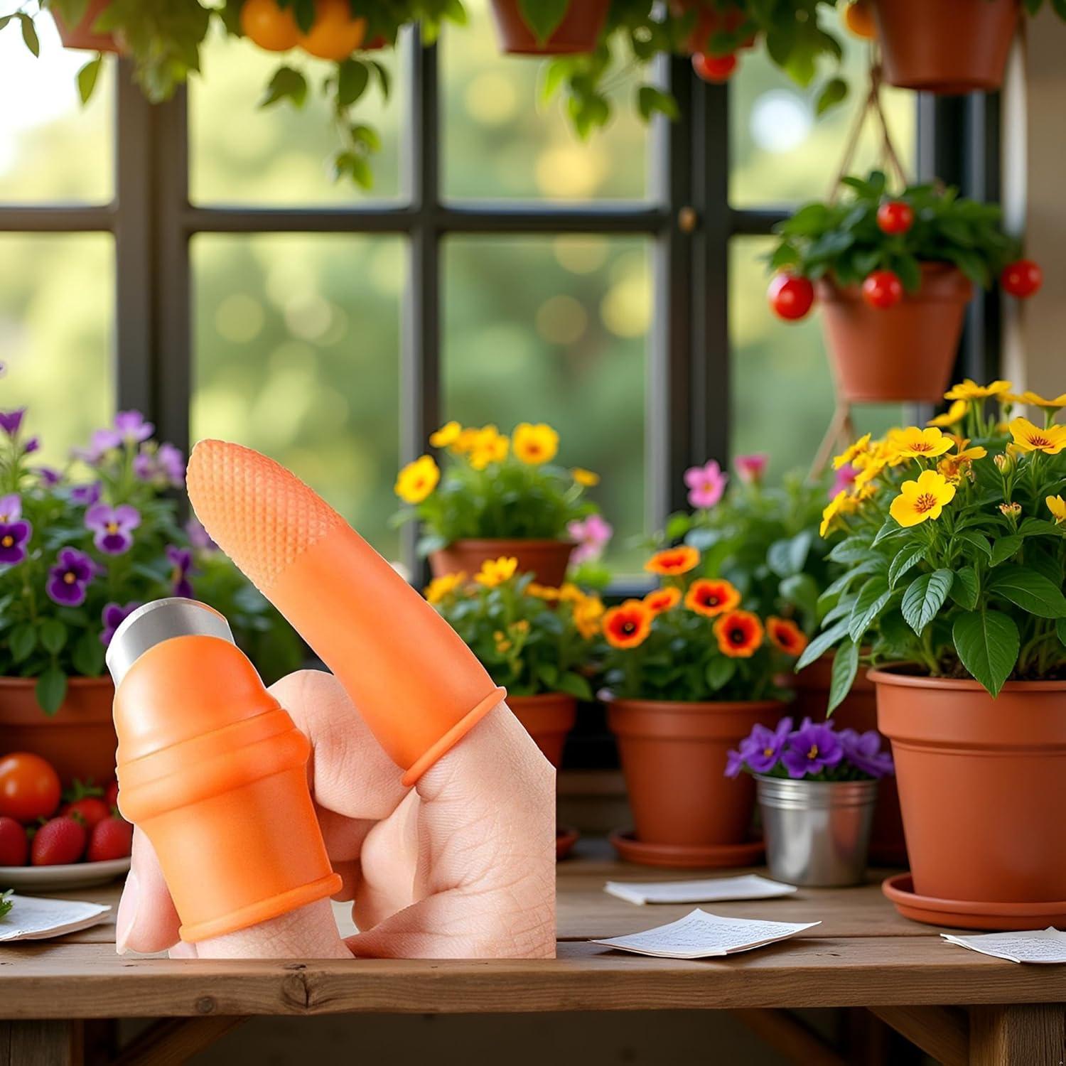 Fruit and Vegetable Picking Potted Garden Silicone Thumb Cutter Set,Separator Finger Plant Fruits Picking Tool,Fruit and Vegetable Picking Potted Plants Trim Thumb for Strawberry Shears and Scissors