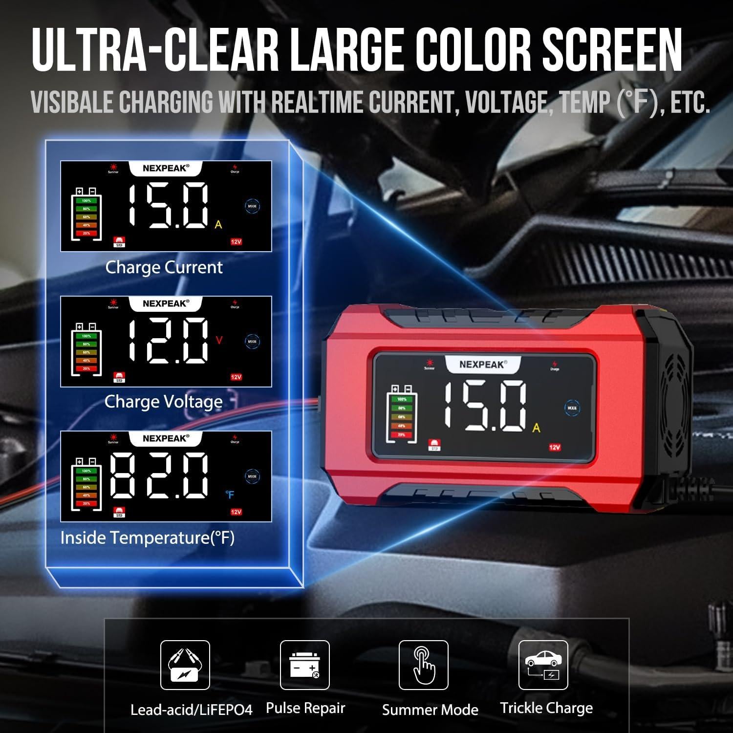 Cargador de Batería NEXPEAK NC215 15A 12V/24V LiFePO4