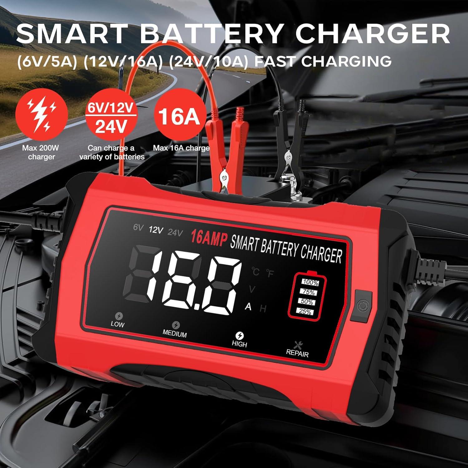 Cargador de Batería Inteligente YHCHKJ 16A 6V/12V/24V