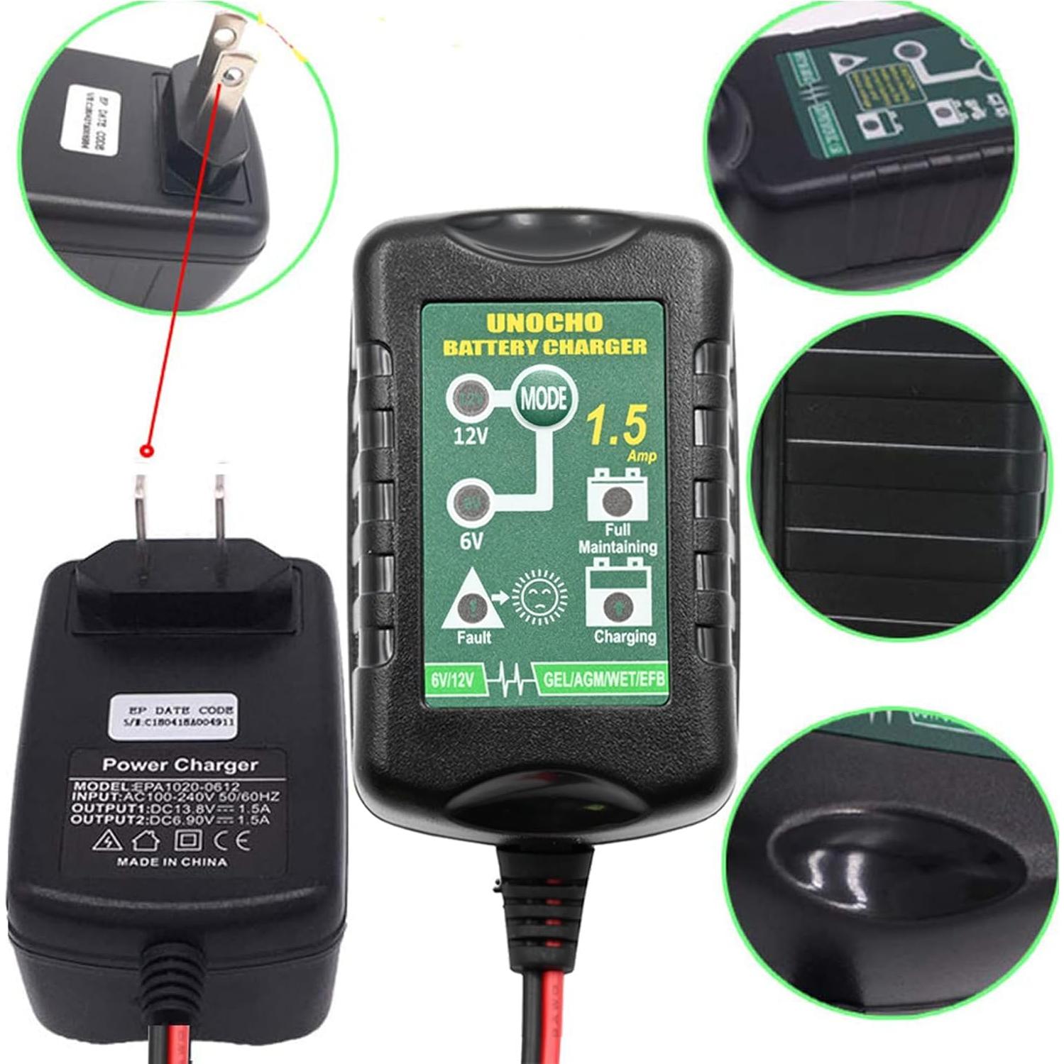 Cargador de Batería 6V/12V Unocho 1.5A Inteligente Automático