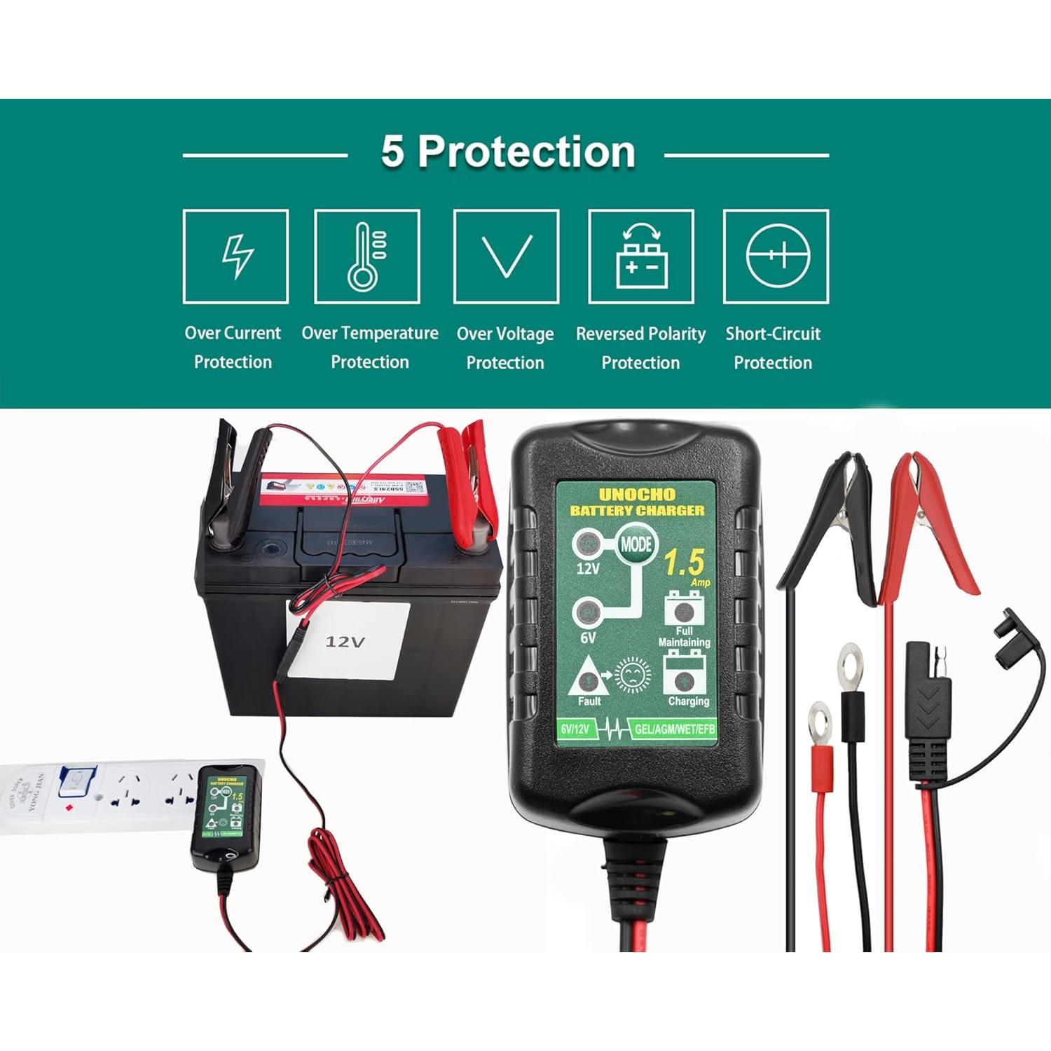 Cargador de Batería 6V/12V Unocho 1.5A Inteligente Automático