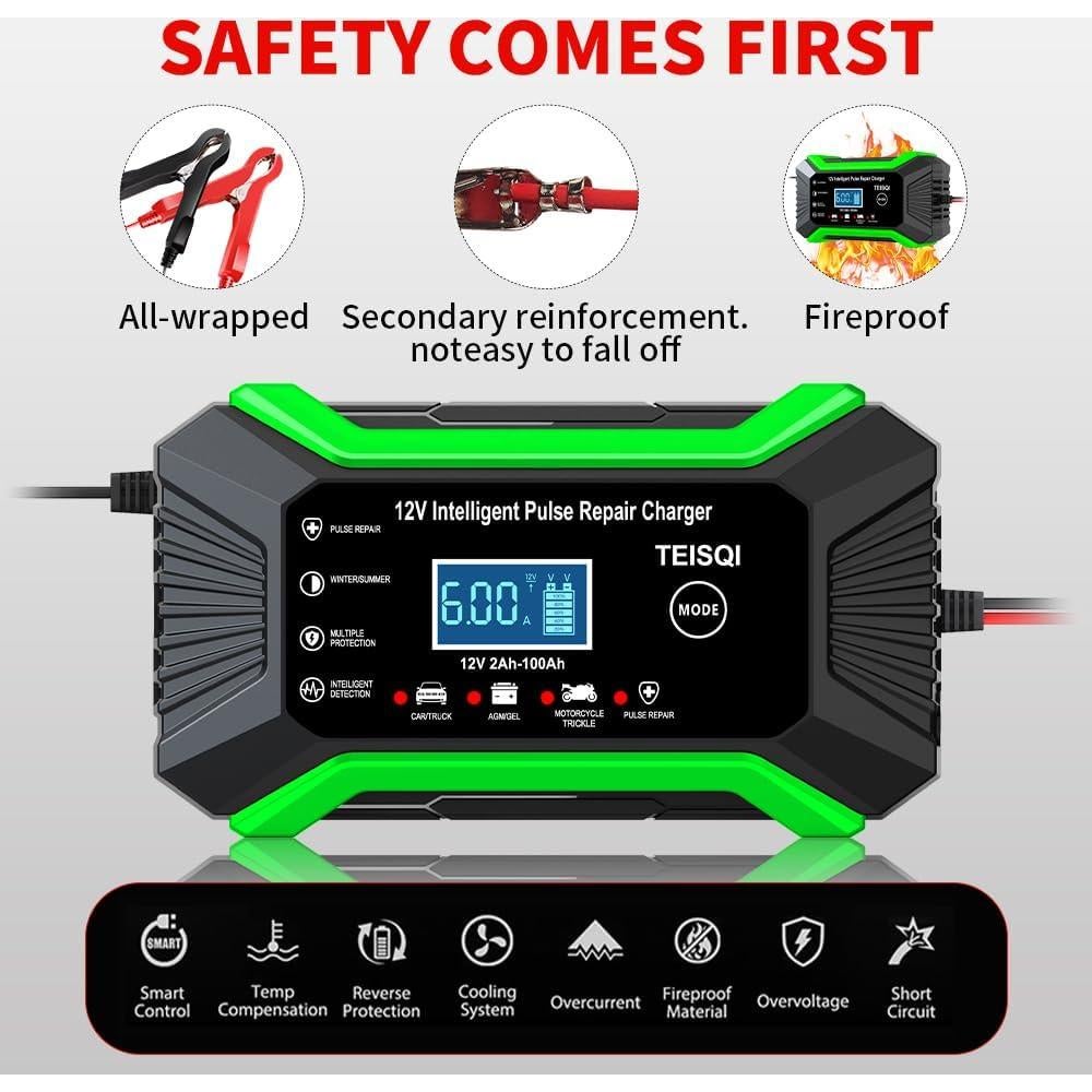 Cargador de Batería TEISQI 12V 6A Inteligente Mantenimiento