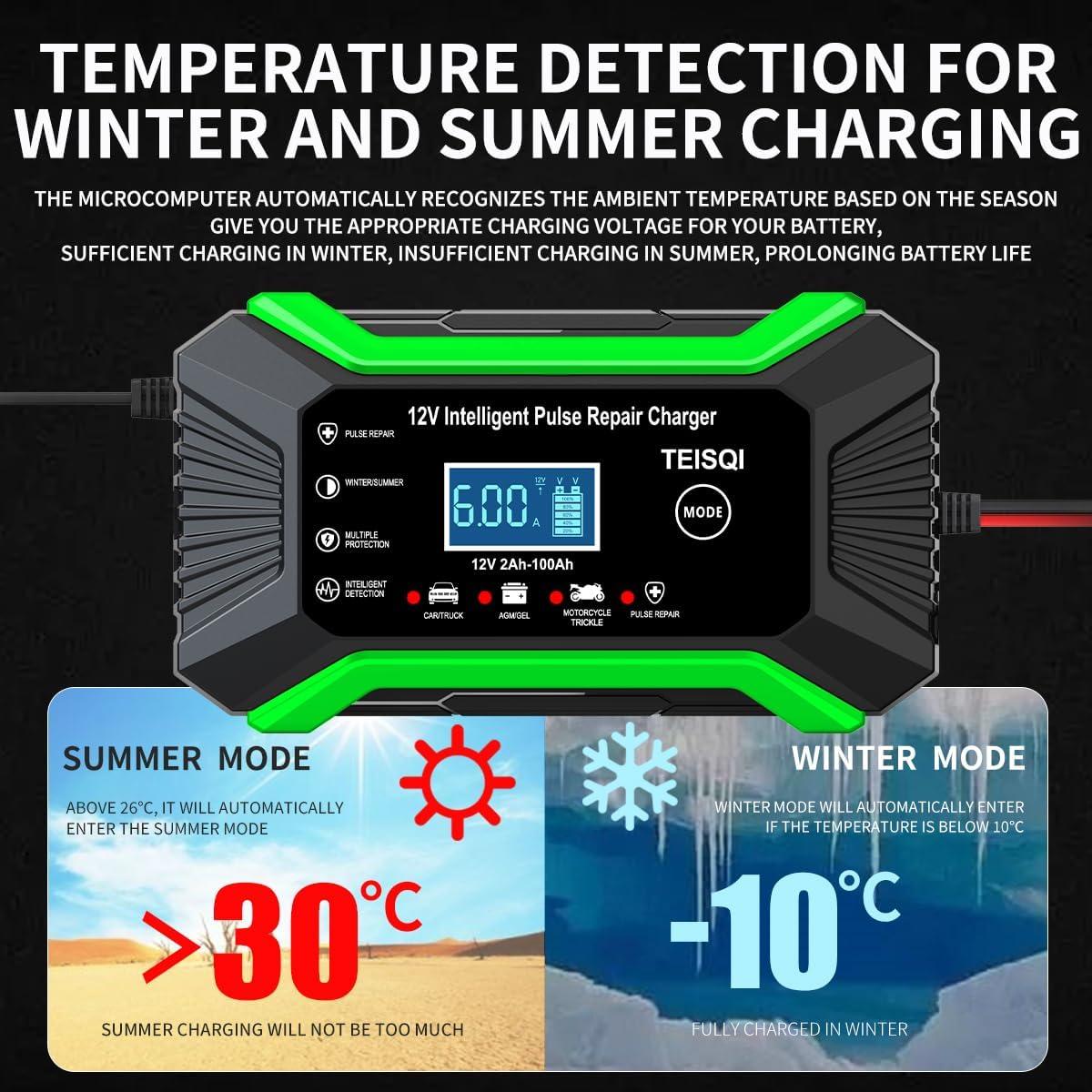 Cargador de Batería TEISQI 12V 6A Inteligente Mantenimiento
