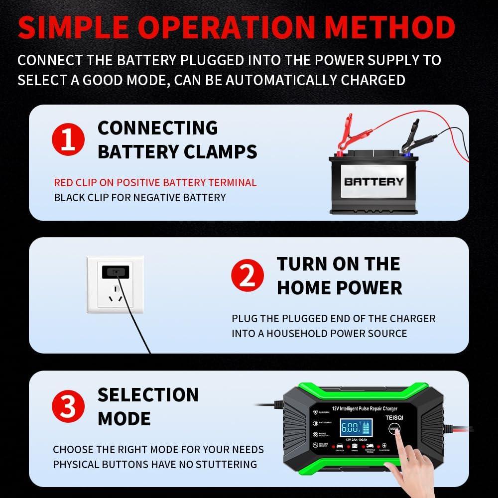 Cargador de Batería TEISQI 12V 6A Inteligente Mantenimiento
