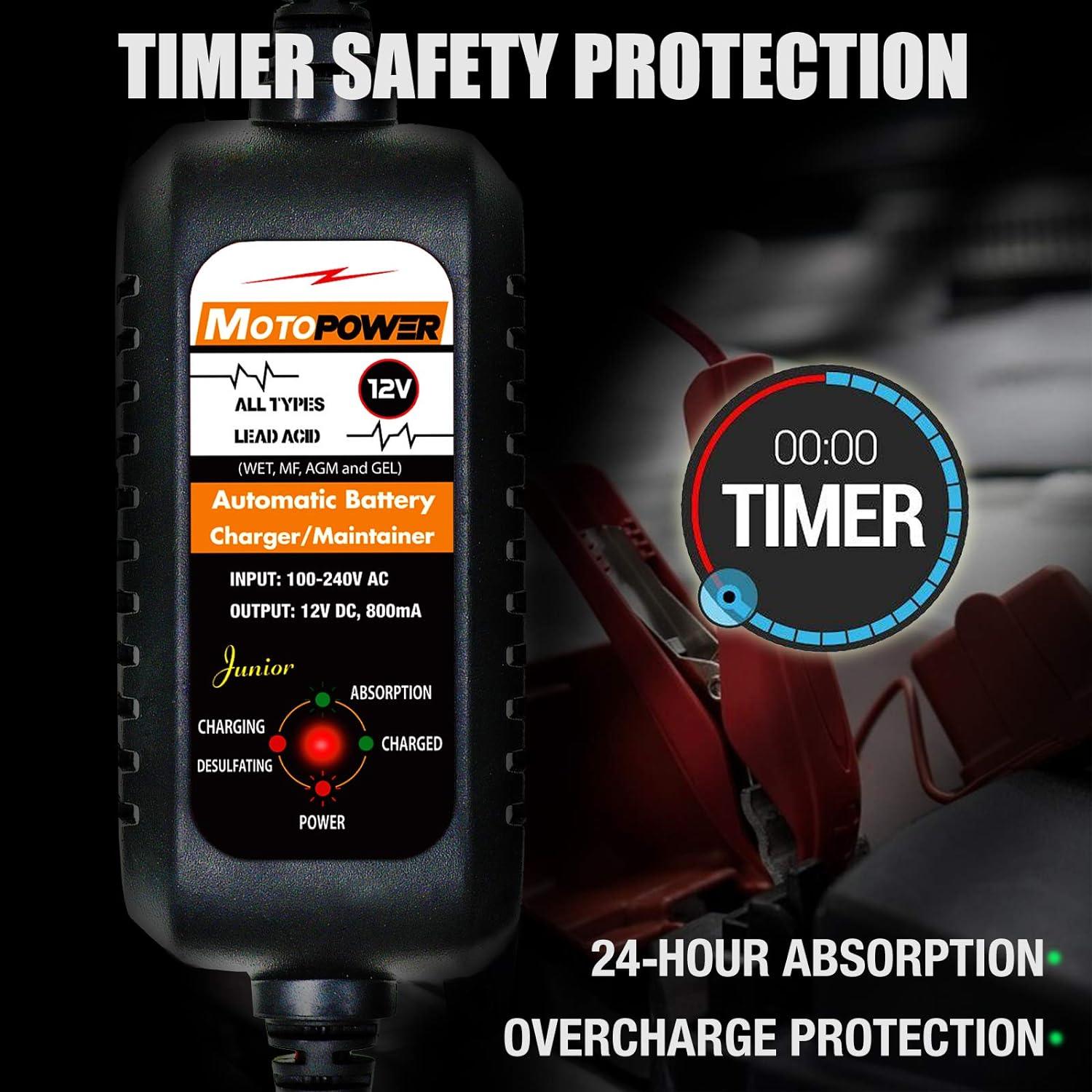 Cargador Automático de Batería MOTOPOWER MP00205A 12V 800mA