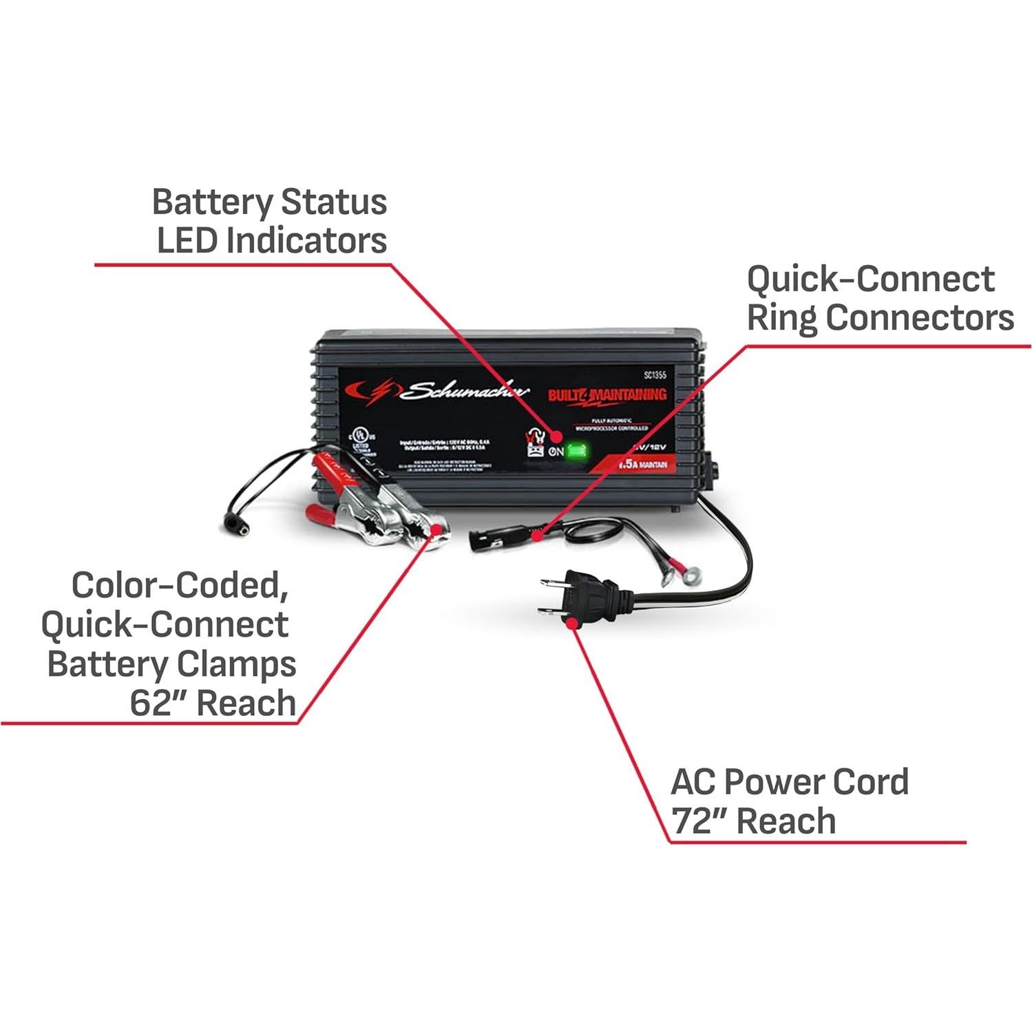 Cargador y Mantenedor de Baterías Schumacher SC1355 1.5A 6V/12V
