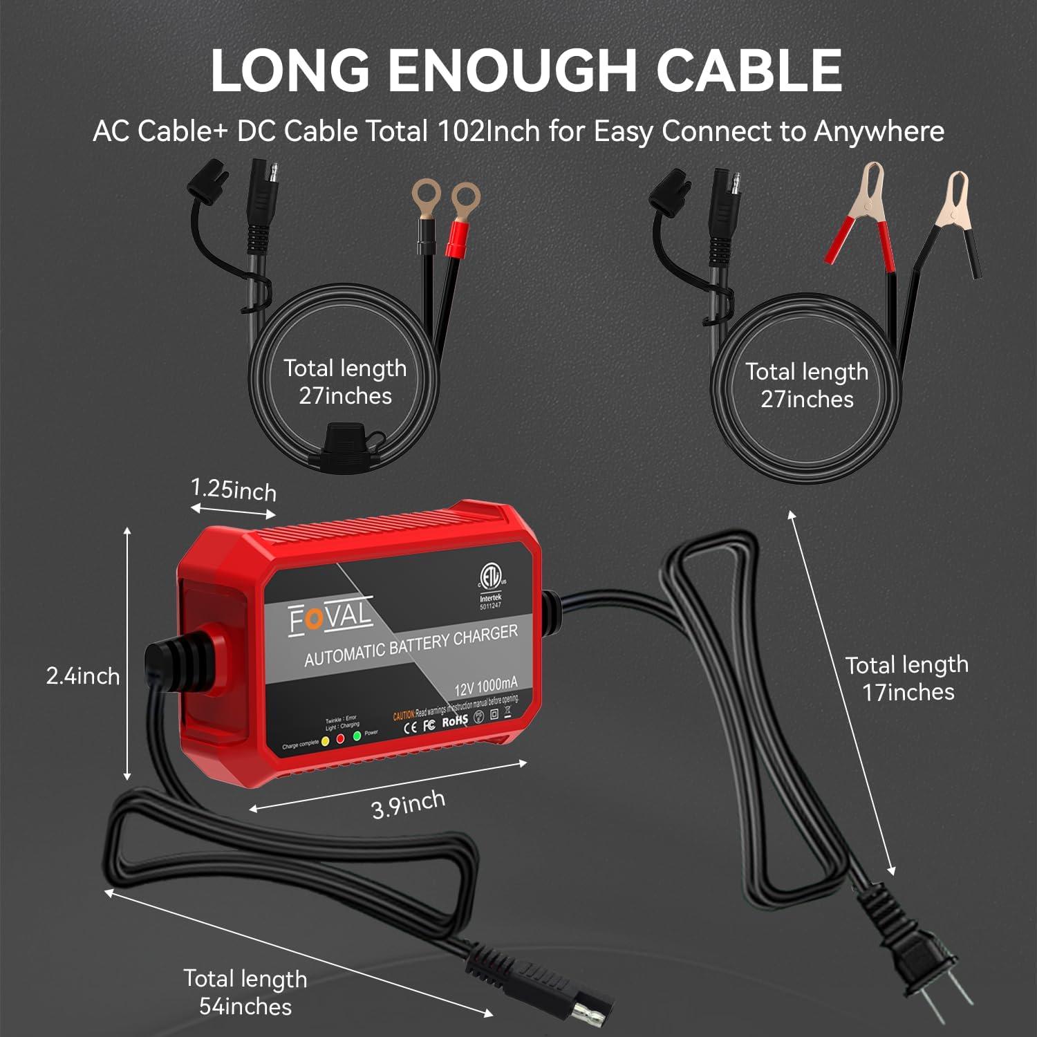 Cargador de Batería Automático FOVAL 12V 1A para Vehículos