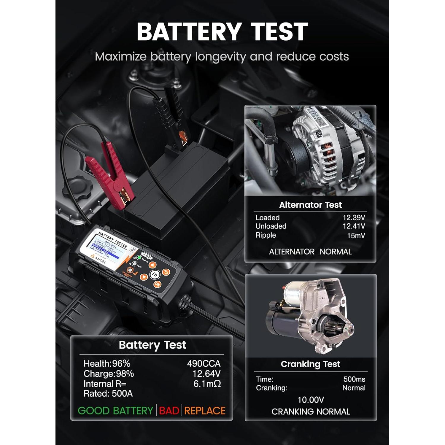 Cargador de Batería ANCEL BT521 3-en-1 12V con Pantalla LCD