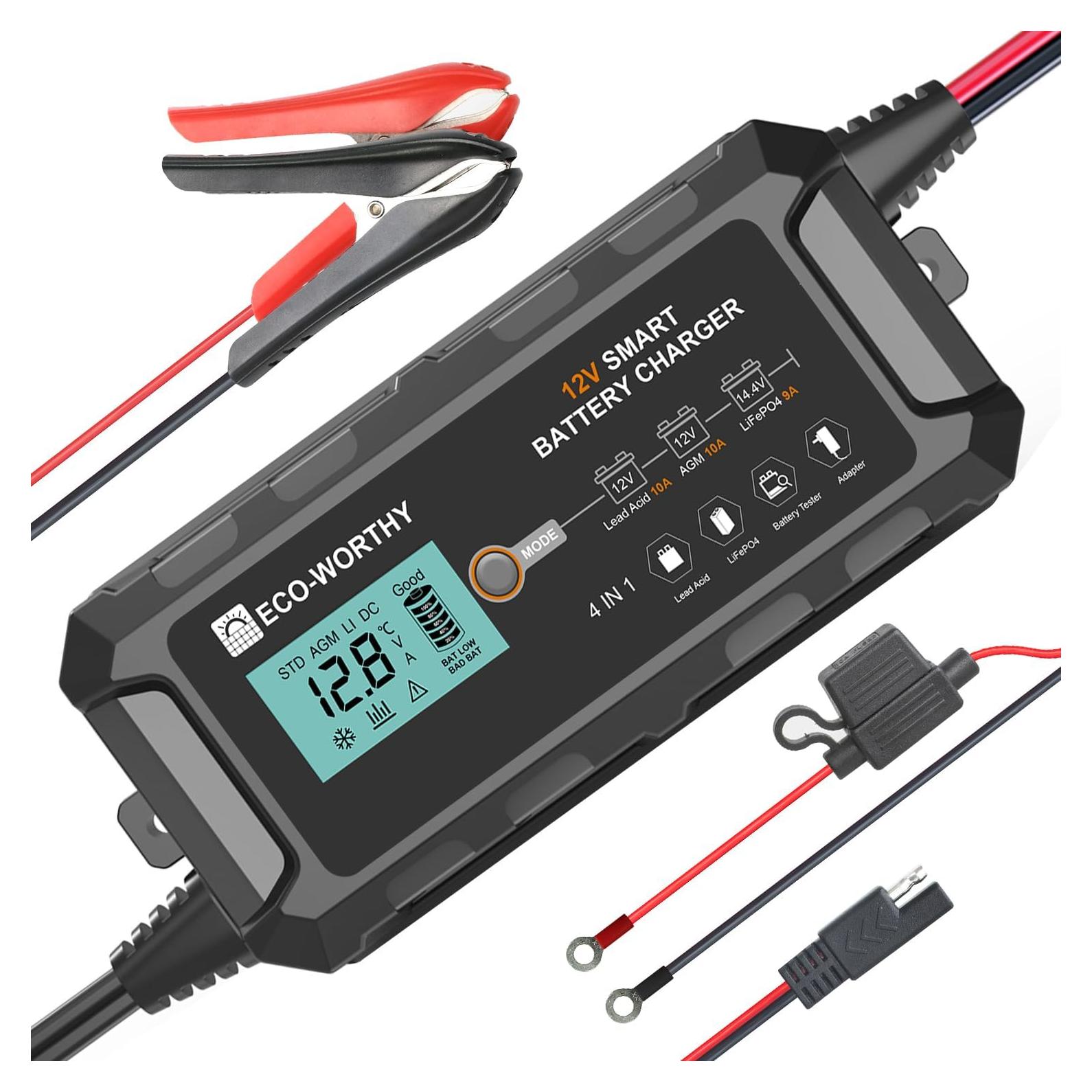 Cargador de Batería ECO-WORTHY 12V 10A Inteligente y Desulfatador